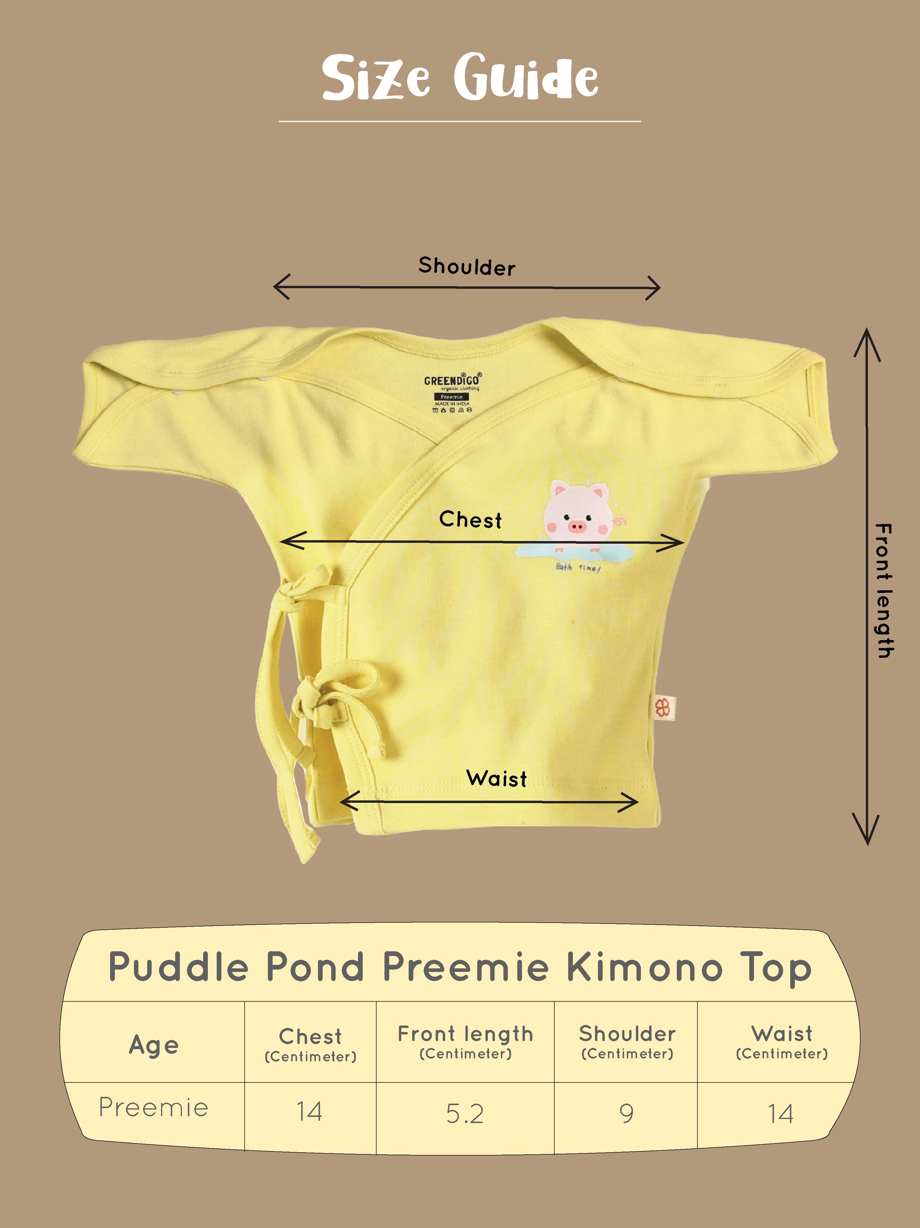 Greendigo 100% Organic Cotton Yellow Kimono Top For Premature Baby Boys And Baby Girls