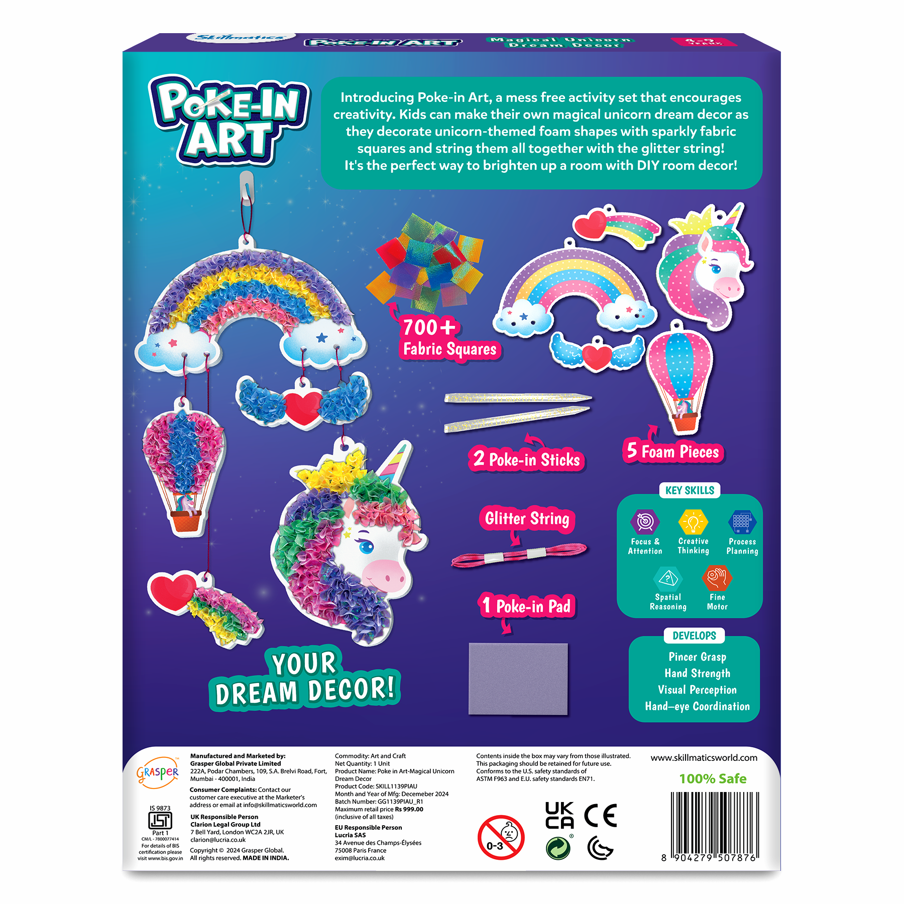 Skillmatics Art & Craft Activity - Poke-in Art Magical Unicorn Dream Decor, Mess-free Art for Kids, DIY Craft Kits, Creative Activity, Fine Motor Skills, Gifts for Ages 4, 5, 6, 7, 8, 9