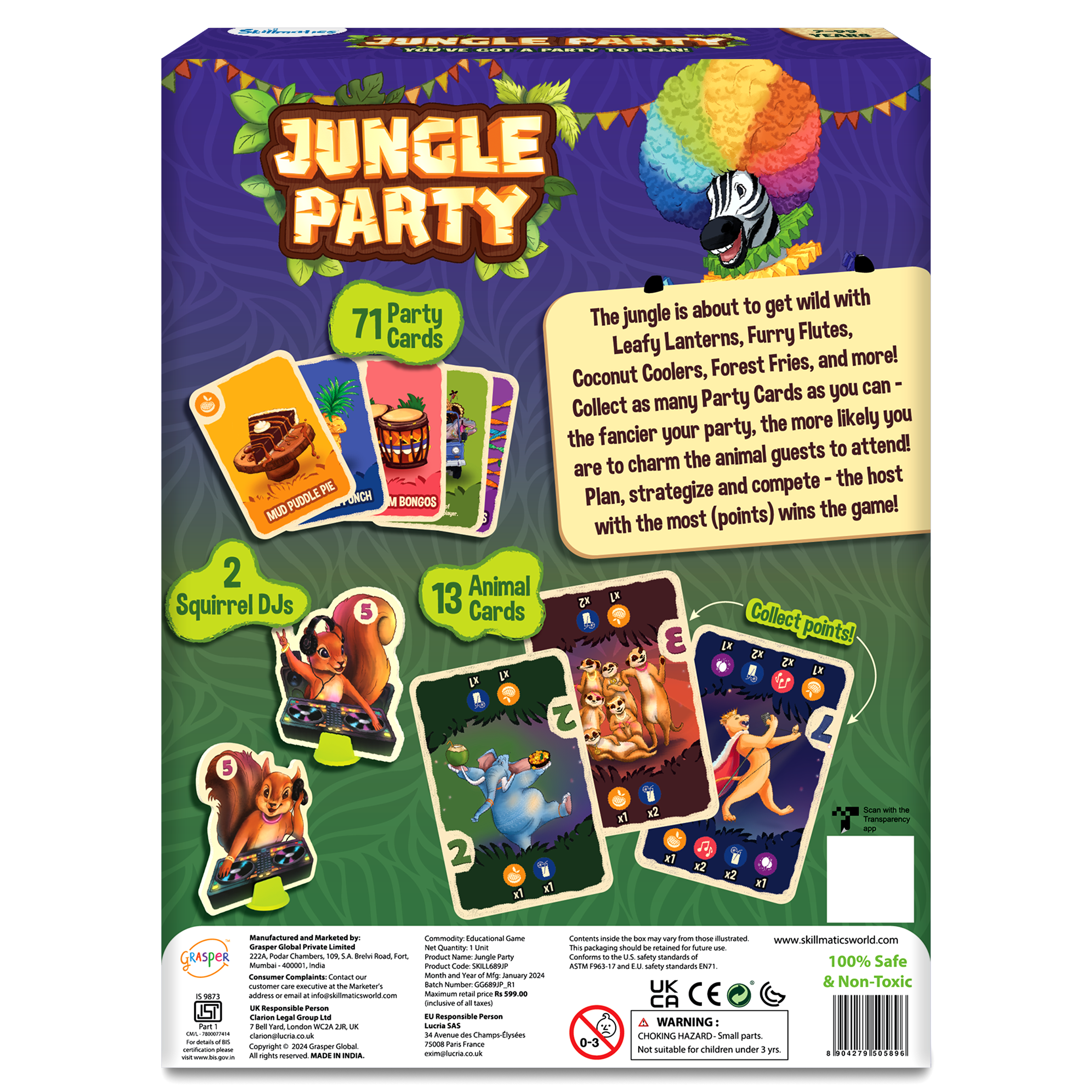 Skillmatics Card Game - Jungle Party, Fun Family Card Game of Strategy & Luck, Party Game, Gifts for Girls & Boys Ages 7, 8, 9 & Up