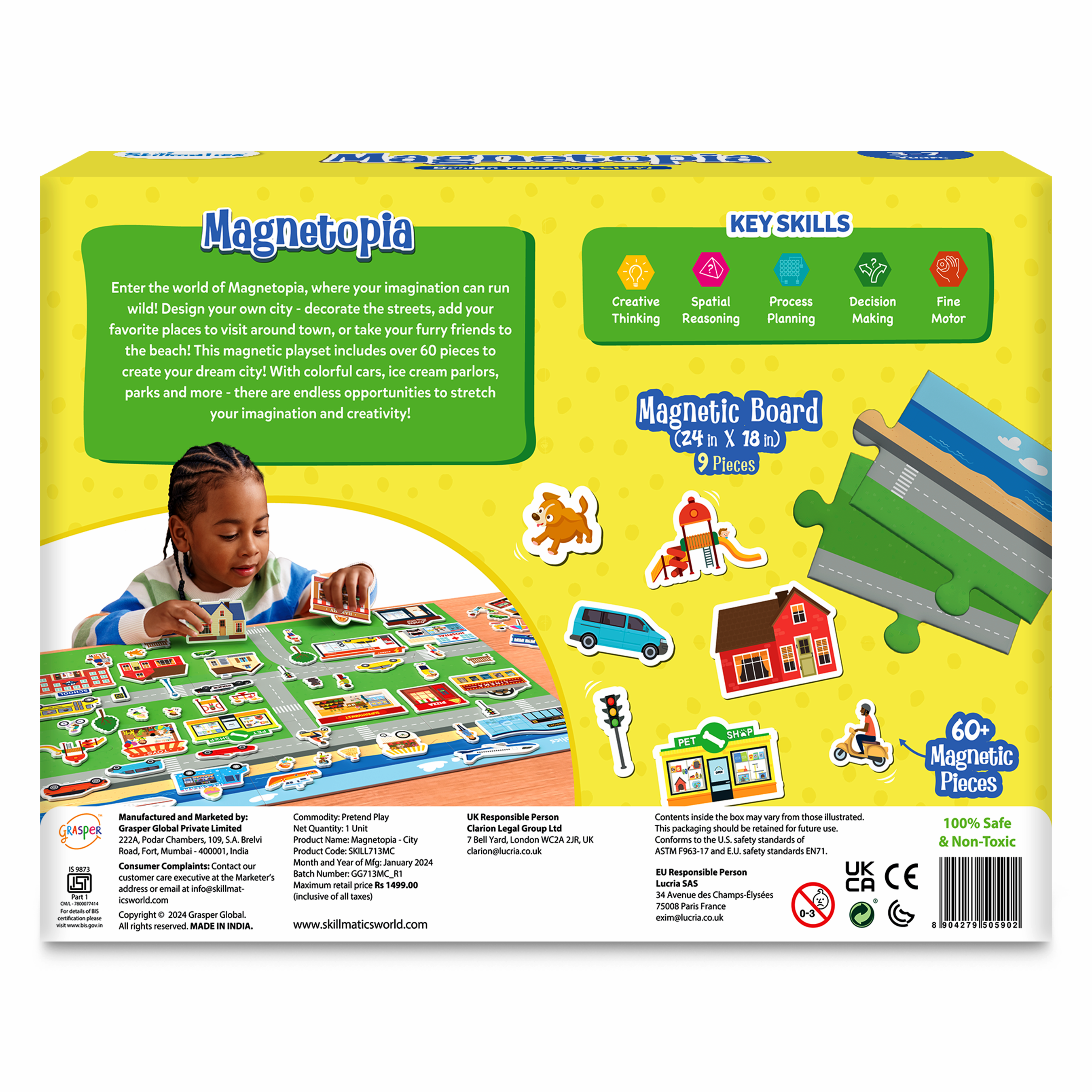 Skillmatics Creative Toy Magnetopia - Design Your City, Interactive Pretend Play Set For Kids, Toddlers, 60+ Magnetic Pieces, Preschool Learning Game, Gifts for Boys & Girls Ages 3, 4, 5, 6, 7