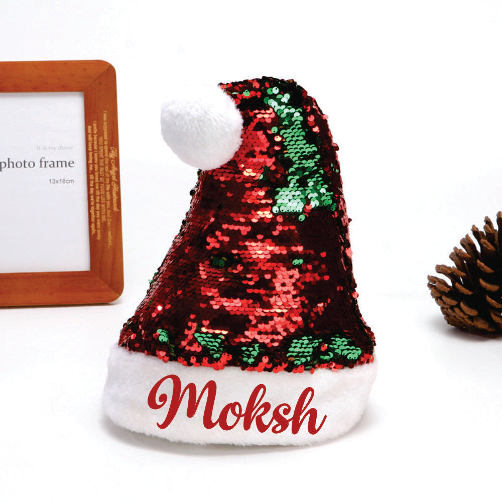 Personalised Sequins Santa Caps - (Green And Red)