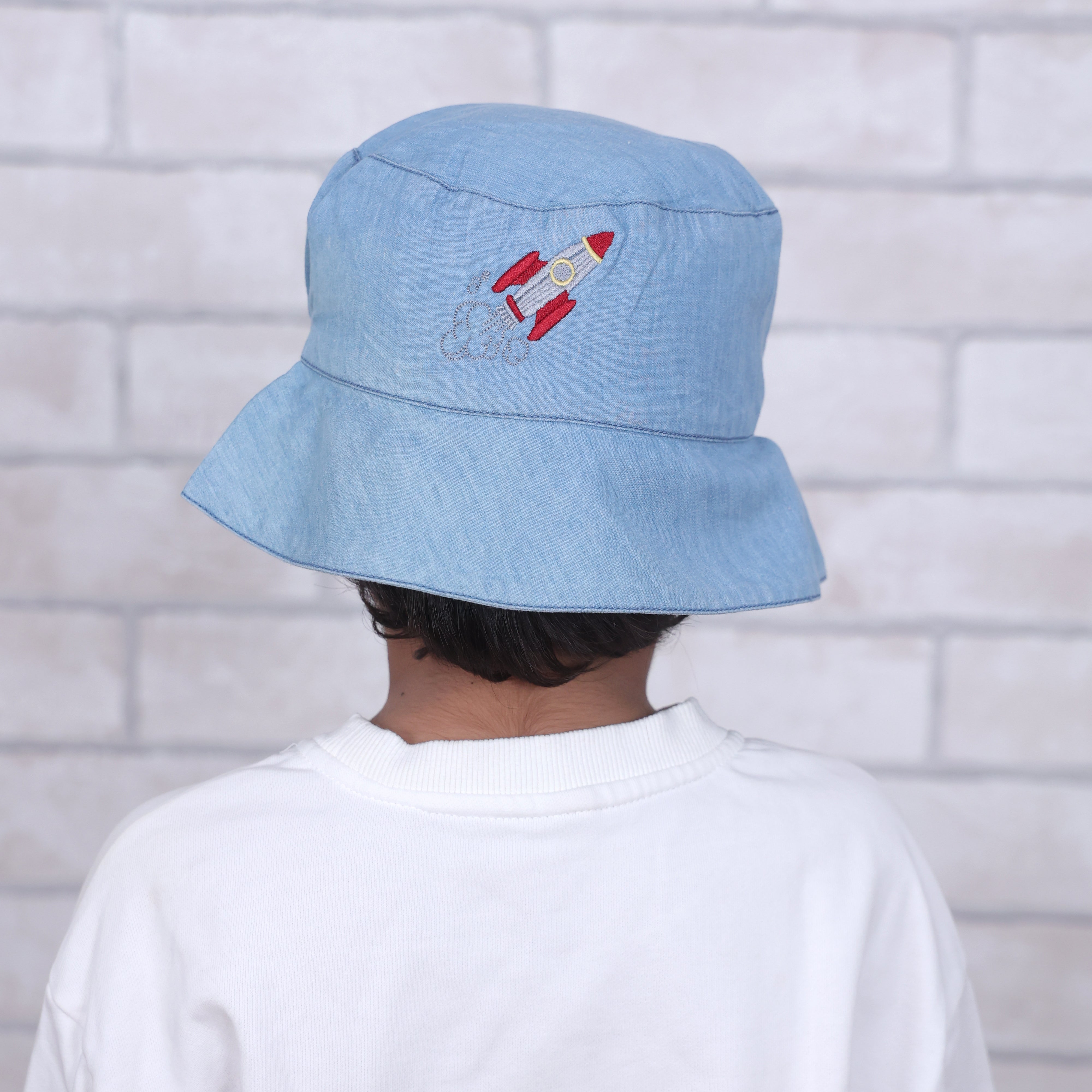 To The Moon & Back Light Denim Bucket Hat