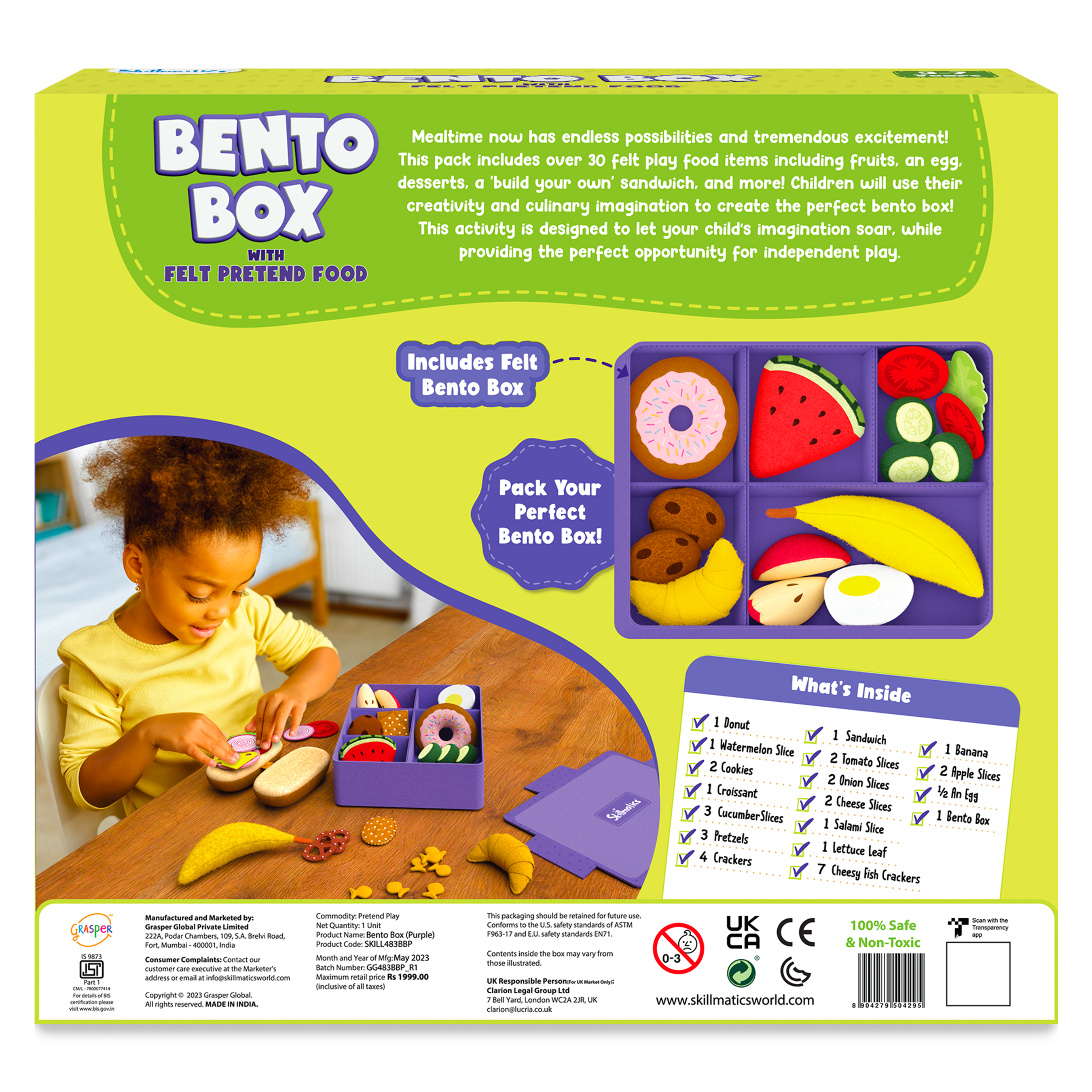 Skillmatics Bento Box - 35+ Felt Play Food Items, Pretend Play Kitchen Toys, Gifts For Kids Ages 3 To 7