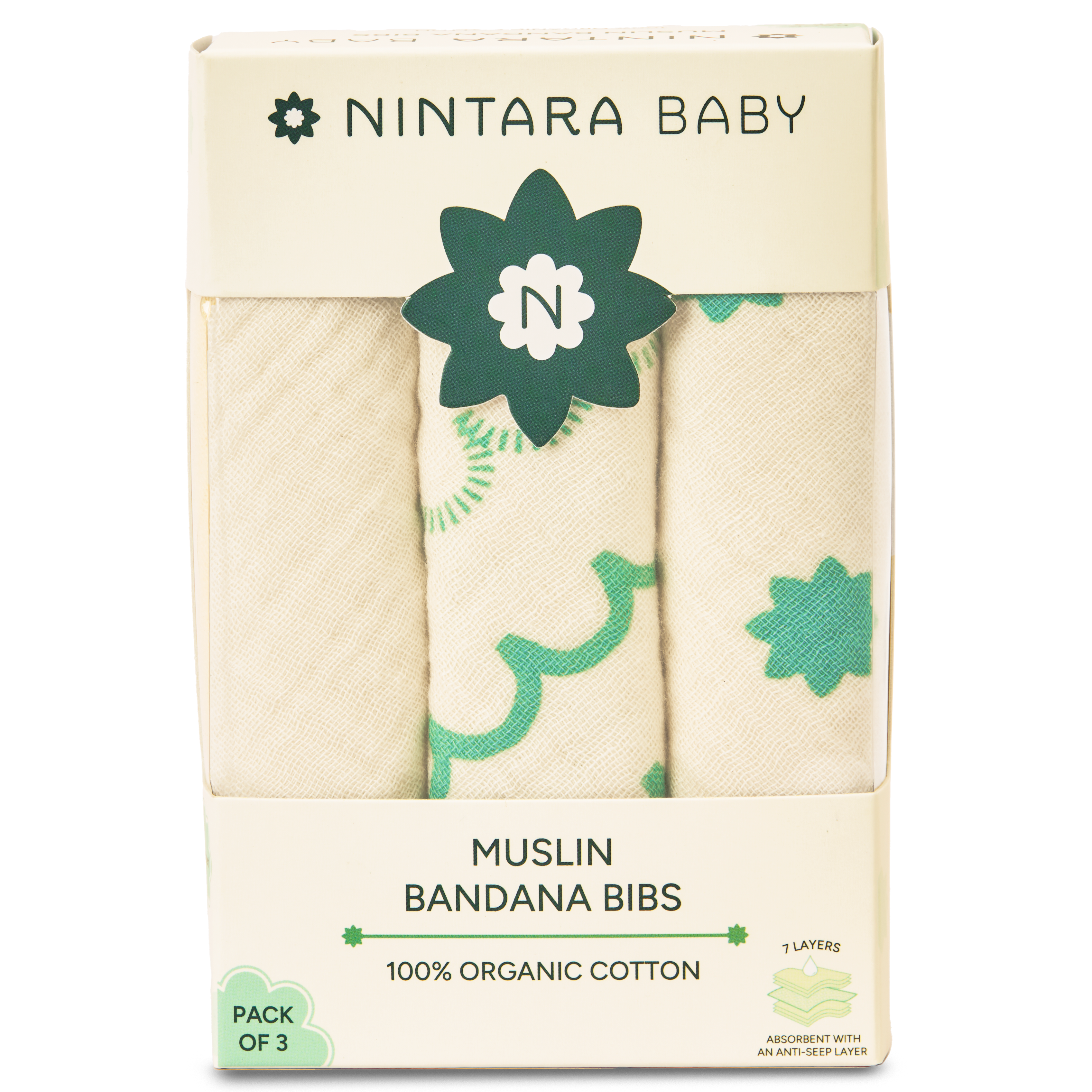 Nintara Baby Bandana Bibs - 100% Organic Premium Muslin Cotton, Absorbent, Soft, Adjustable Snap Buttons, Reversible, 6-Layers for Drooling, Teething, Feeding, Gifts for Babies Ages 0-3