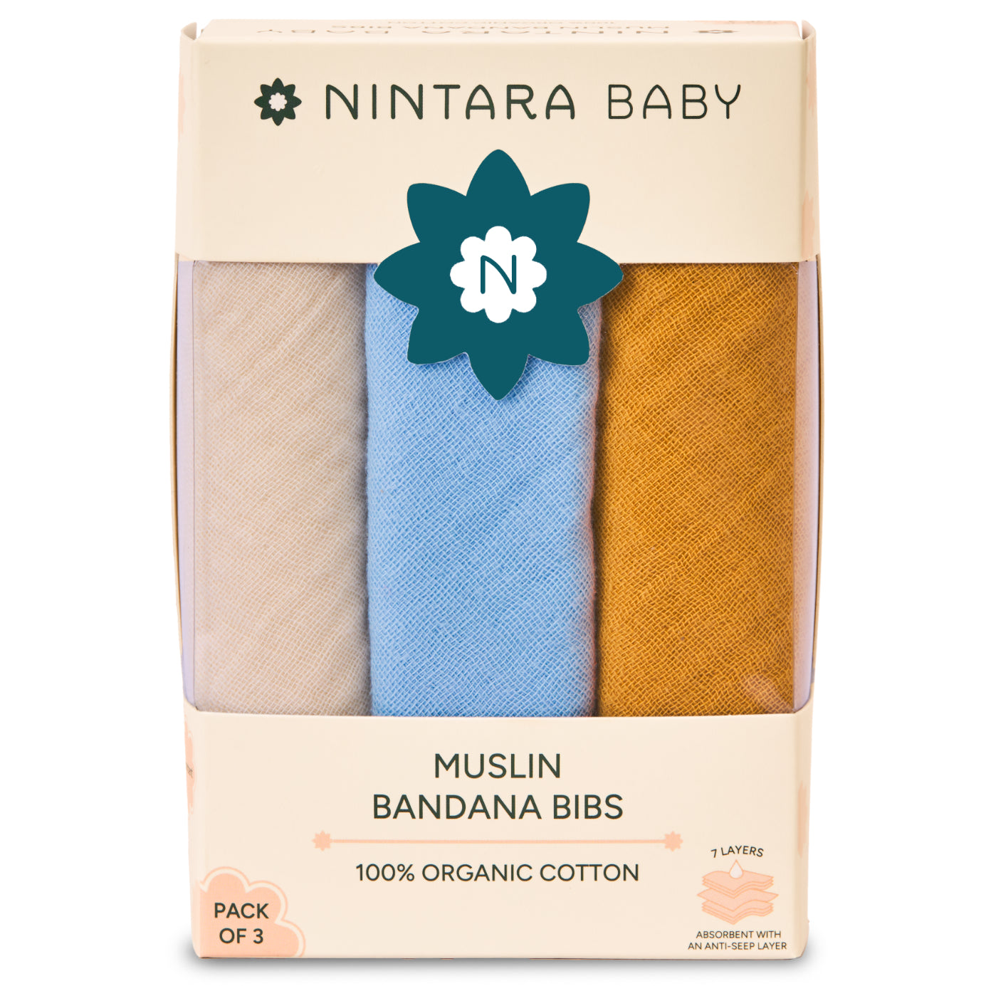 Nintara Baby Bandana Bibs - 100% Organic Premium Muslin Cotton, Absorbent, Soft, Adjustable Snap Buttons, Reversible, 6-Layers for Drooling, Teething, Feeding, Gifts for Babies Ages 0-3