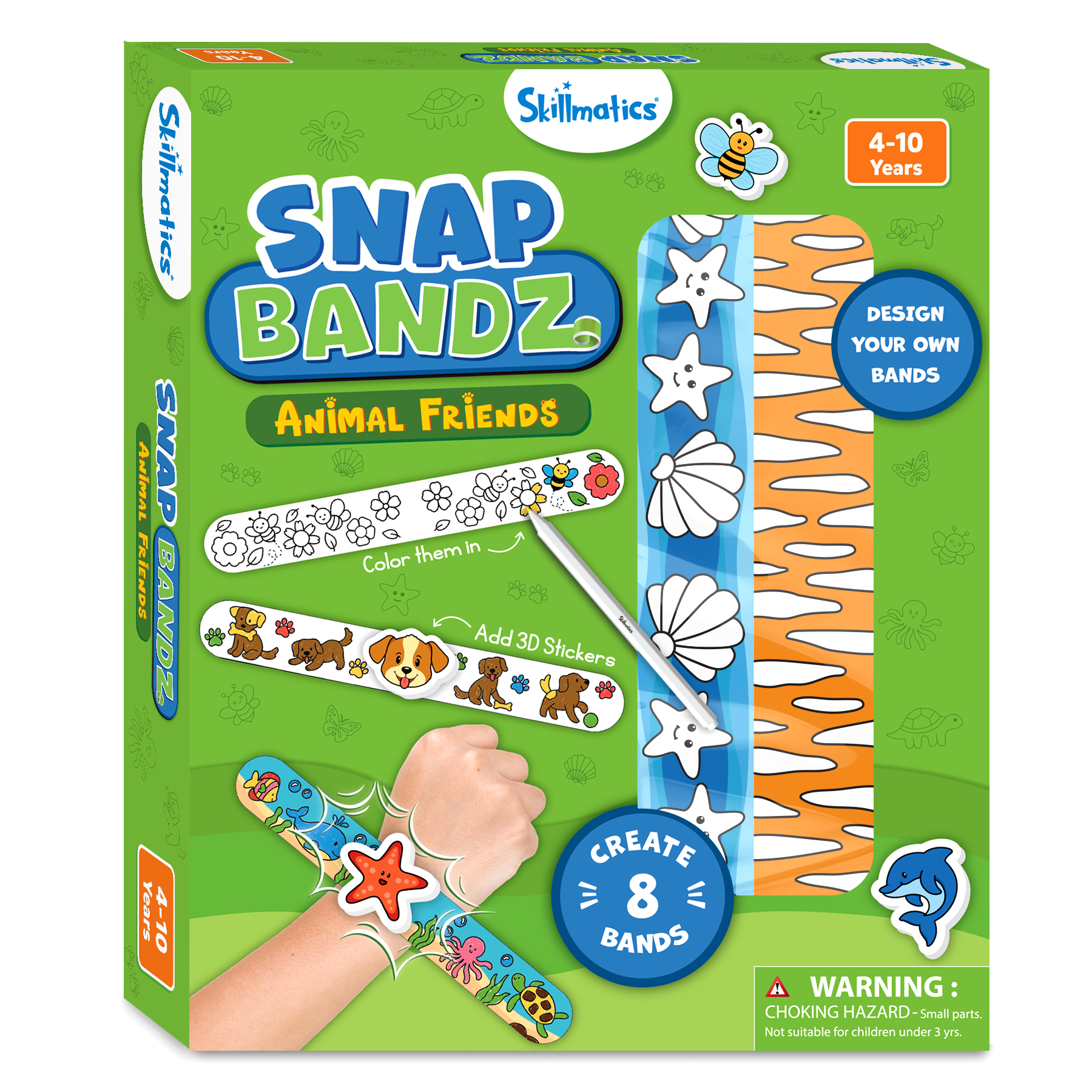 Skillmatics Craft Activity - Snap Bandz, Animals, DIY Art & Craft Activity, Mess-Free, Creative Kit, 8 Bands (8.6"), Gifts for Boys & Girls Ages 4, 5, 6, 7, 8, 9, 10