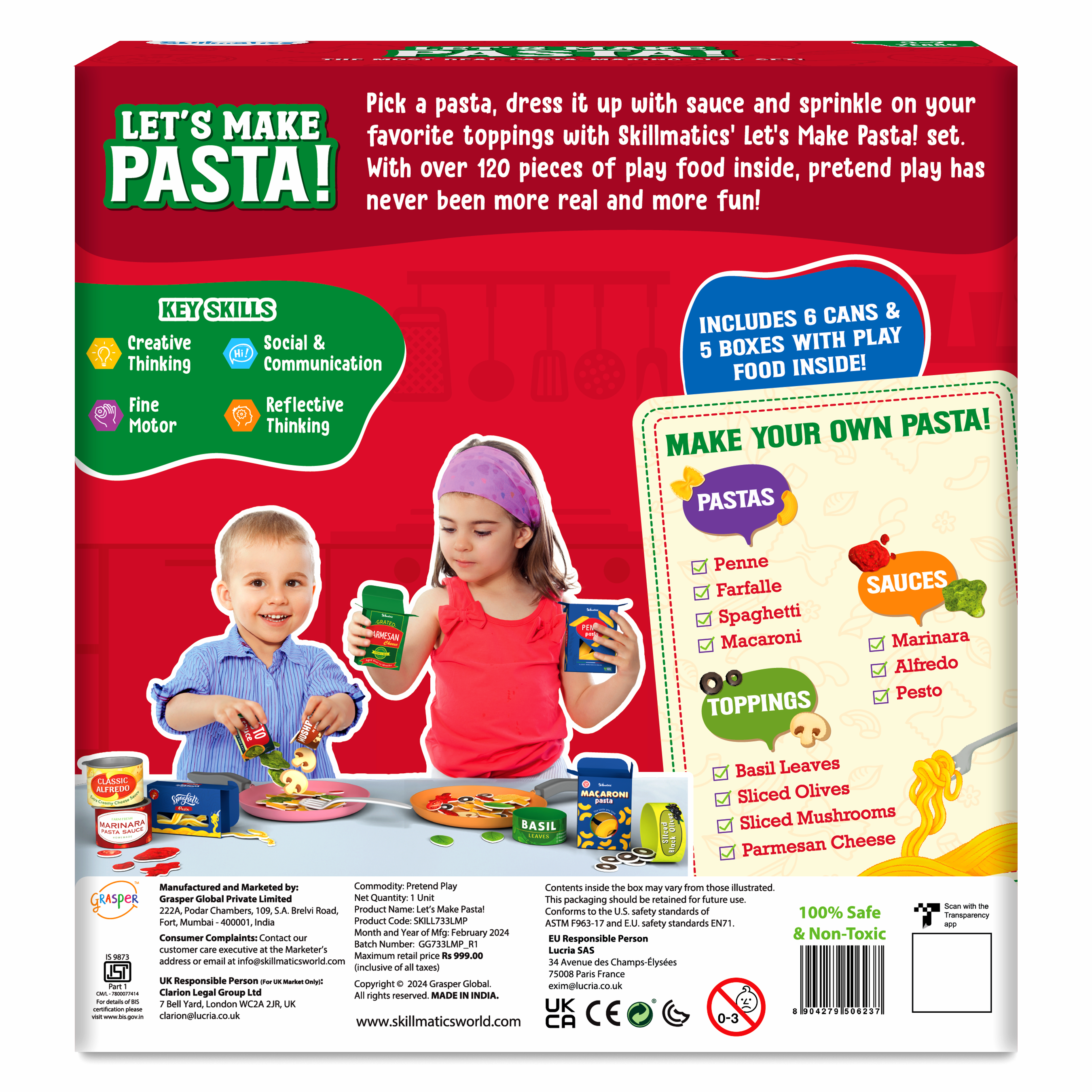 Skillmatics Pretend Play Pasta Set - 11 Containers, 120+ Play Food Items For Child's Play, Back-to-School Play Kitchen Accessories, Toy Kitchen, Gifts for Kids & Toddlers Ages 3, 4, 5, 6, 7