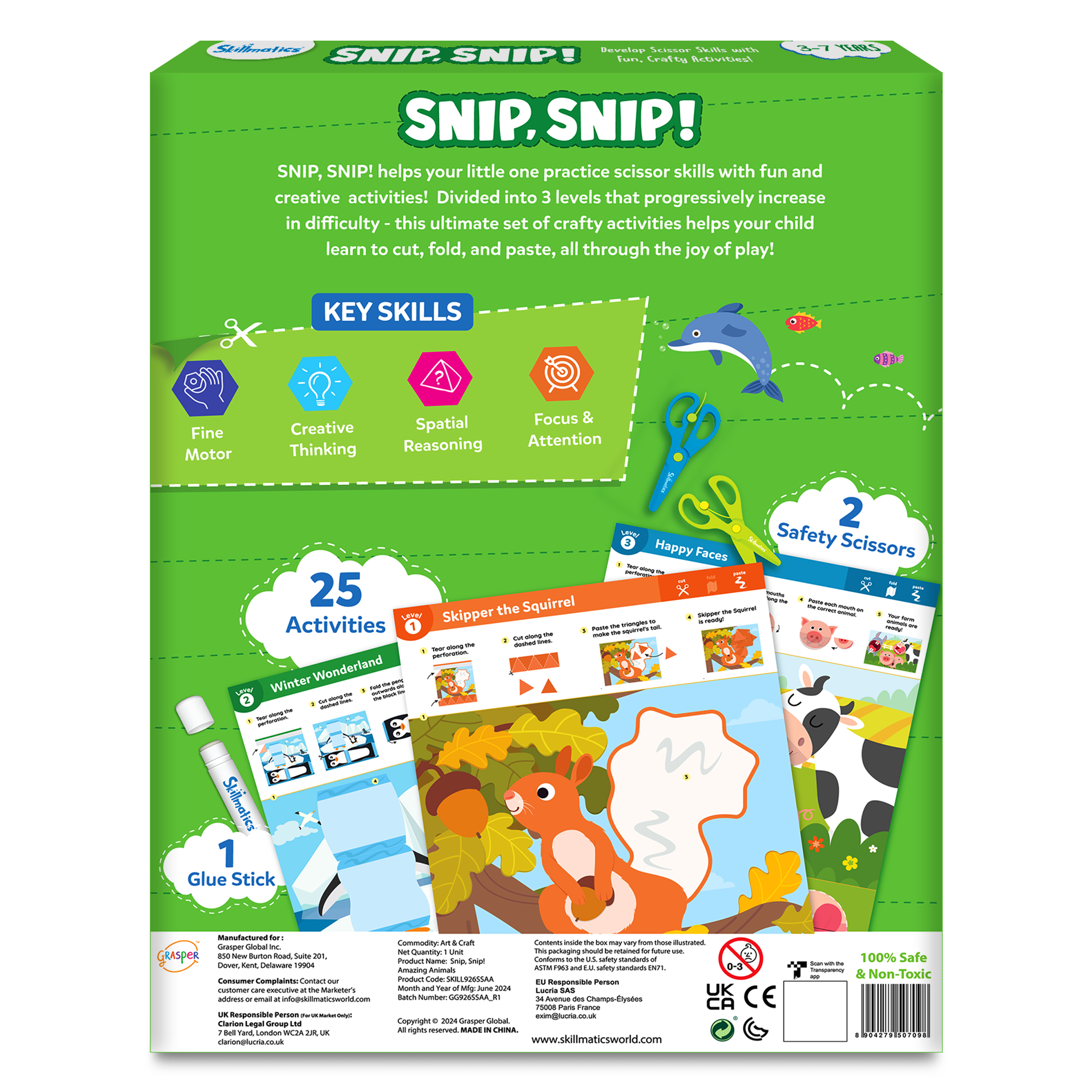 Skillmatics Art & Craft Kit - Snip, Snip Animals, Practice Scissor Skills with Activity Book, Fun & Creative, Gifts for Toddlers, Girls & Boys Ages 3, 4, 5, 6, 7