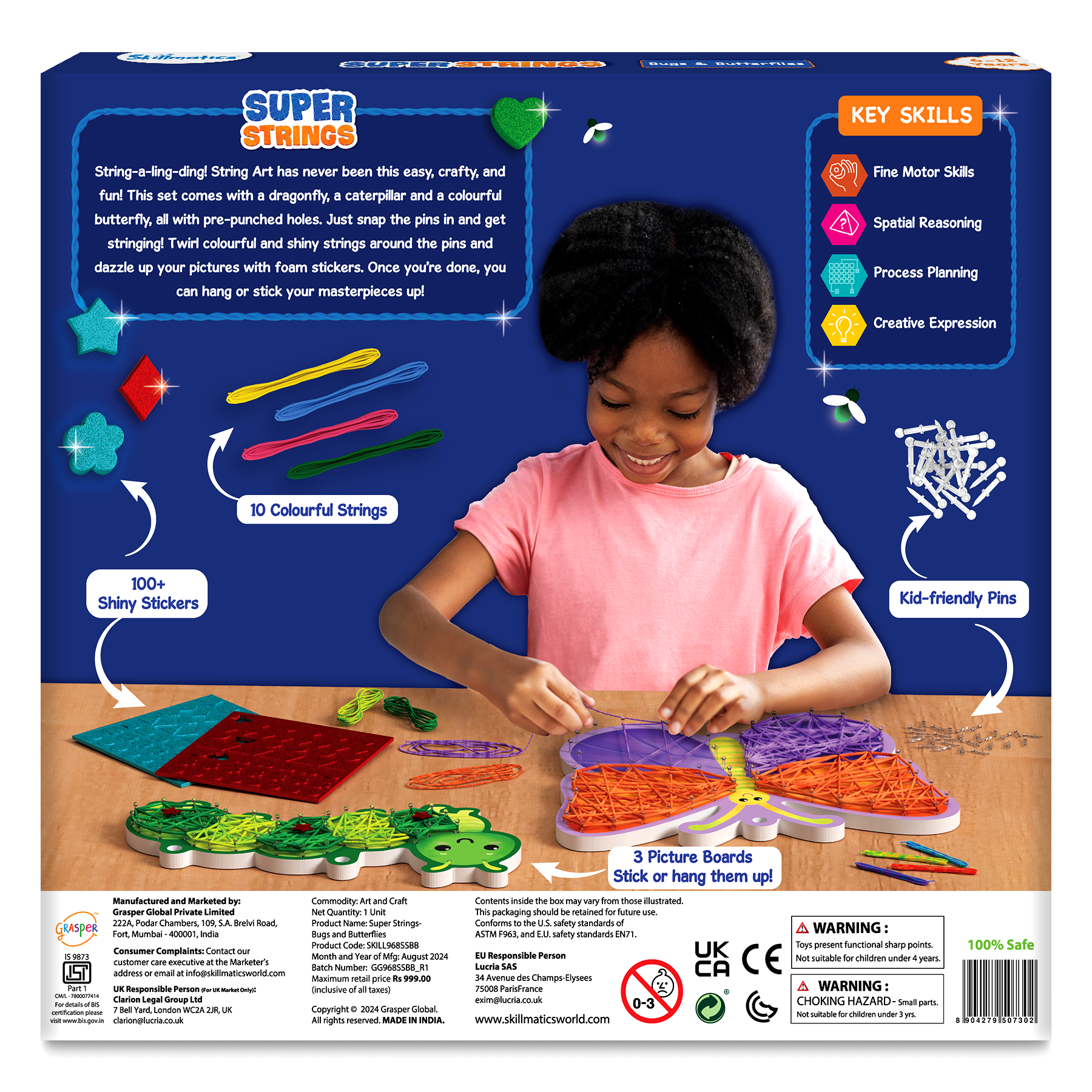 Skillmatics Art & Craft Activity - Super Strings Bugs & Butterflies, Mess-Free Art for Kids, Craft Kits & Supplies, DIY Creative Activity, Gifts for Boys & Girls Ages 6, 7, 8, 9, 10, 11, 12