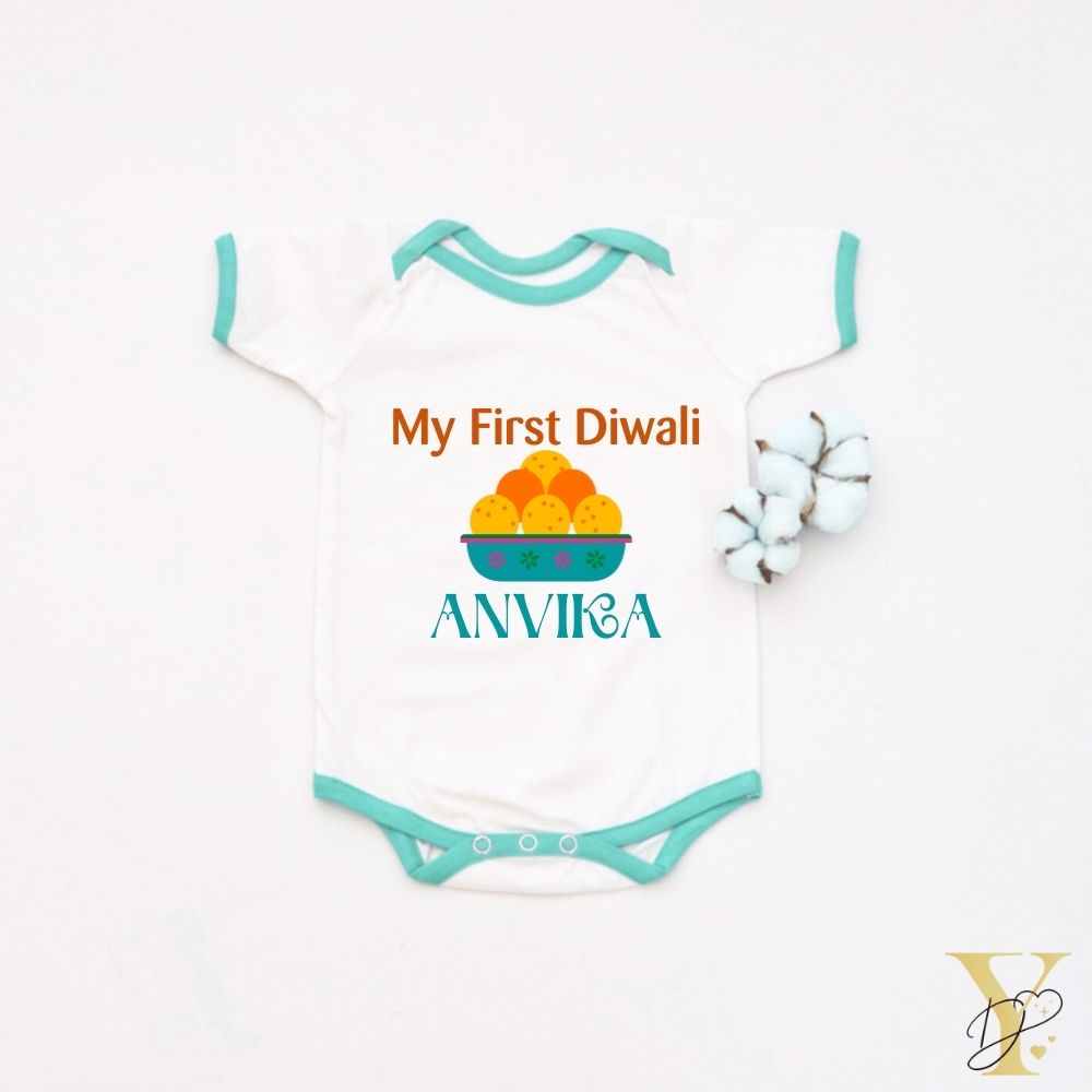 First Diwali Personalised Bodysuit Green Love)