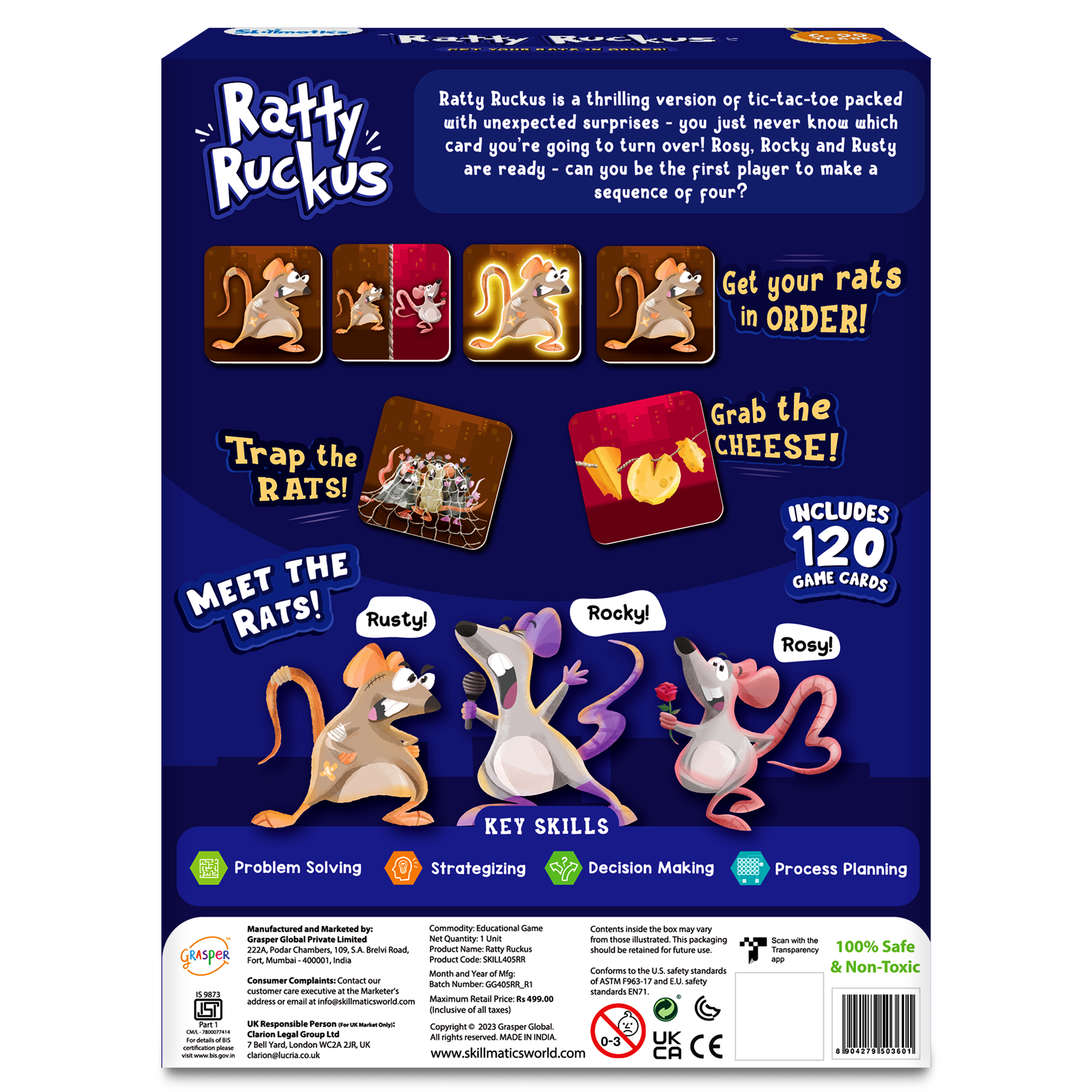 Skillmatics Card Game Ratty Ruckus: Easy-to-Learn, 4-in-A-Row Grid Game, Fun & Fast-Paced, For Kids Ages 6 & Up, Set of 120 Game Cards