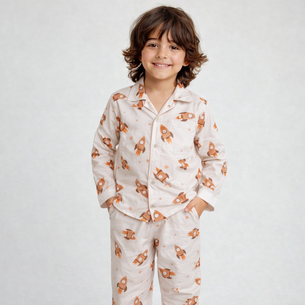 Kids Cotton Nightsuit - Multiple Designs - Space design