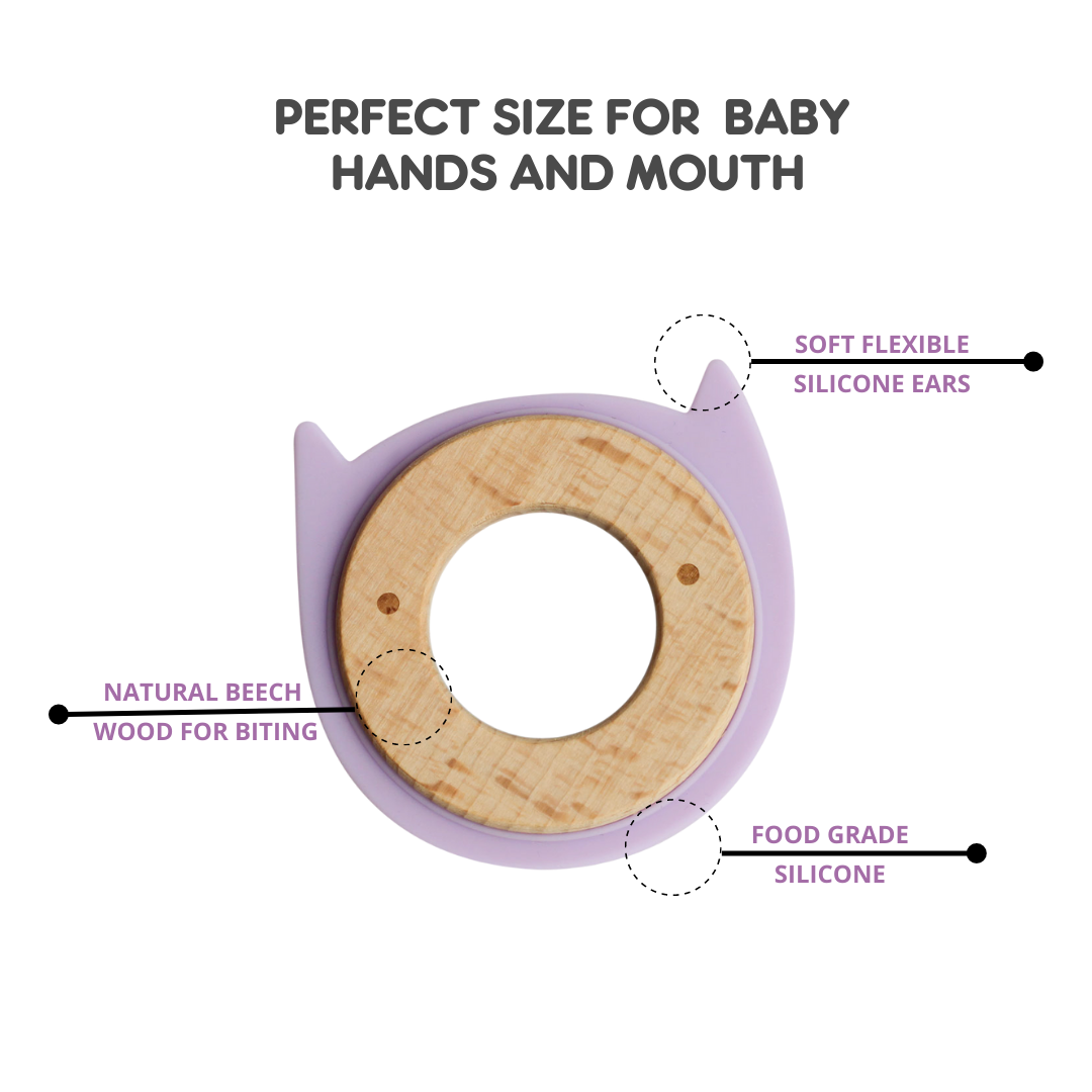 Wood + Silicone Disc Teether Toy - Purple