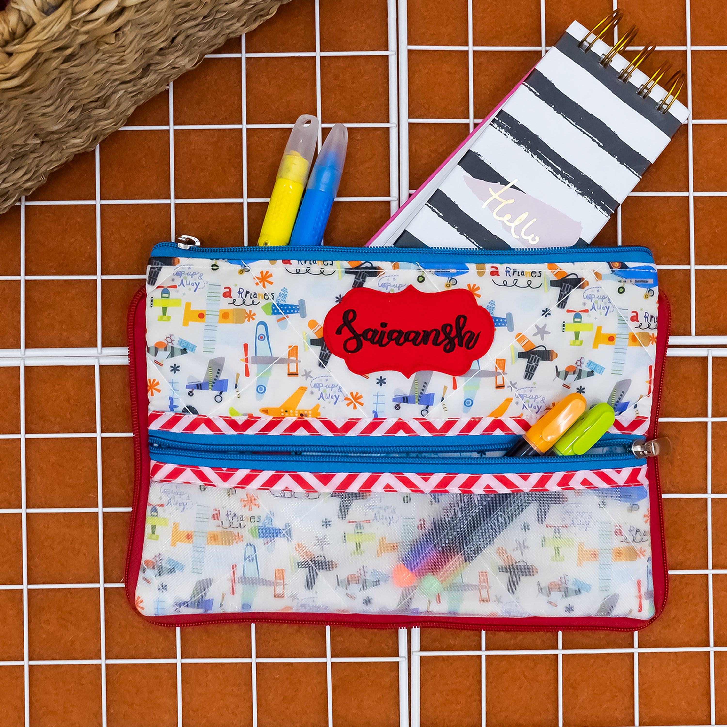 Double Zip Pencil Pouch - Aeroplane