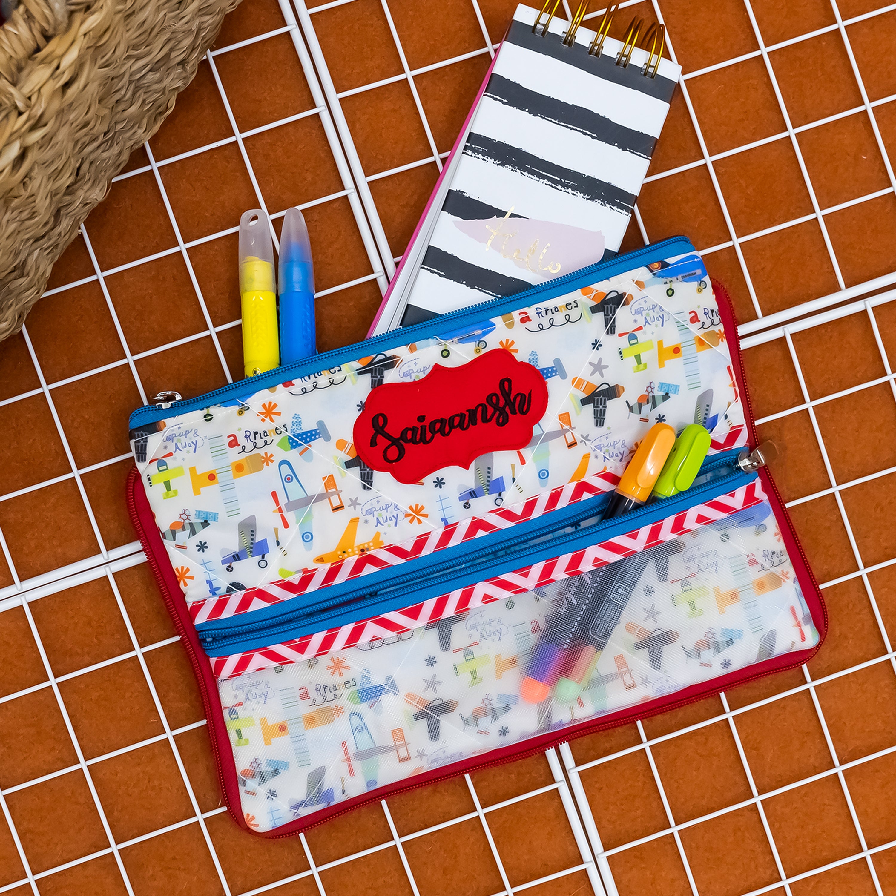 Double Zip Pencil Pouch - Aeroplane