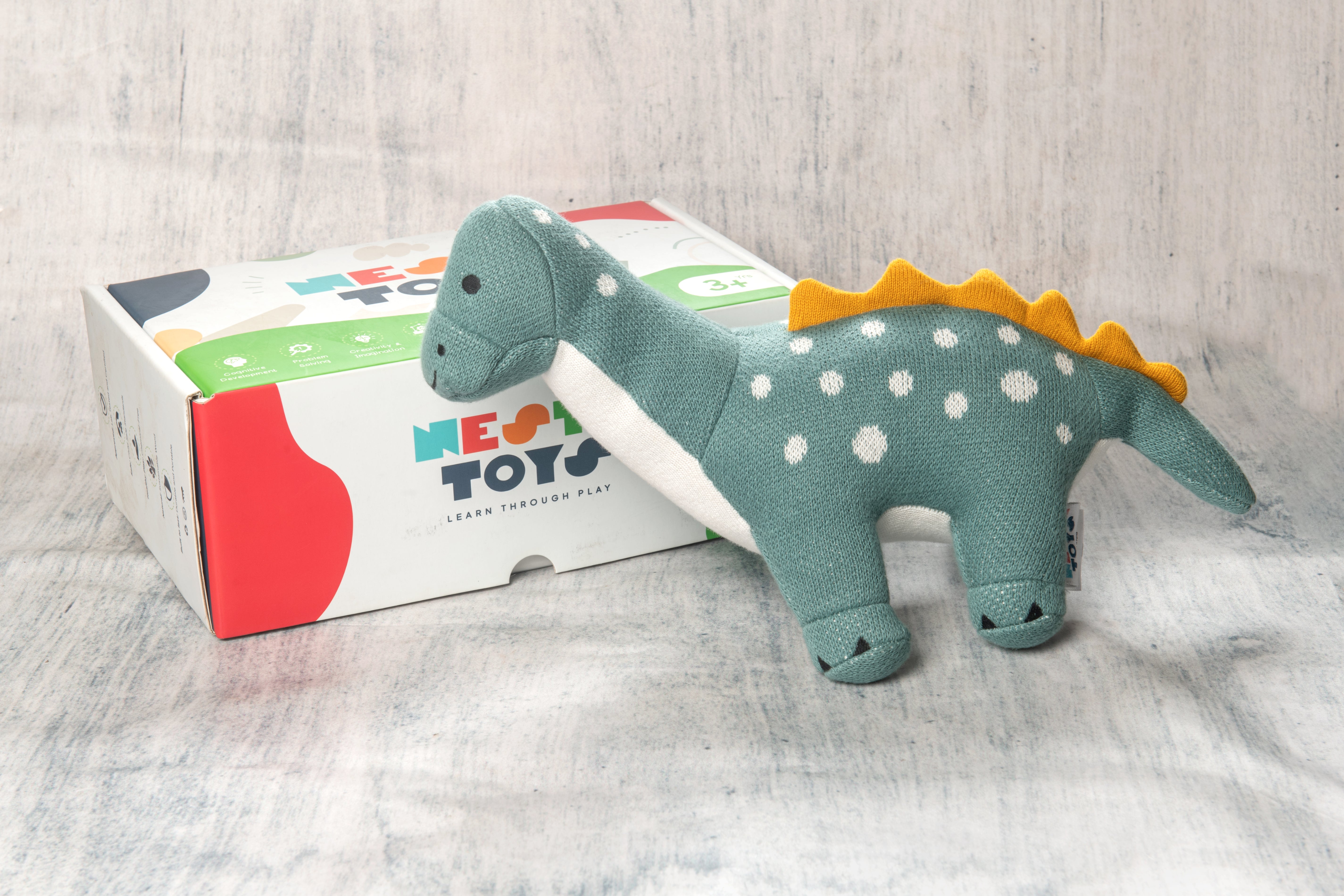 Dippy the Dino | Knitted Cotton Animal Plush Toy for Kids