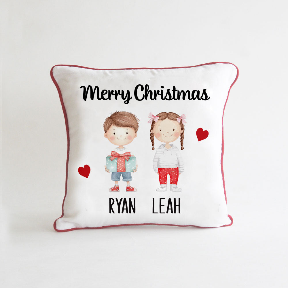 Personalised Christmas Stick Figure Cushion - 2 People/Pets