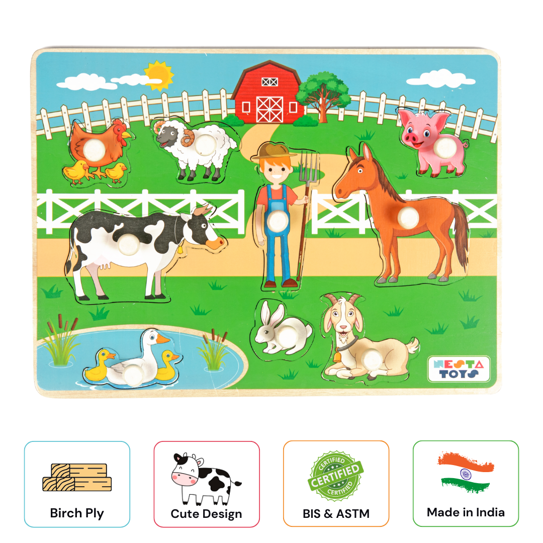 Wooden Farm Animal Knob Puzzle (8 Pcs)