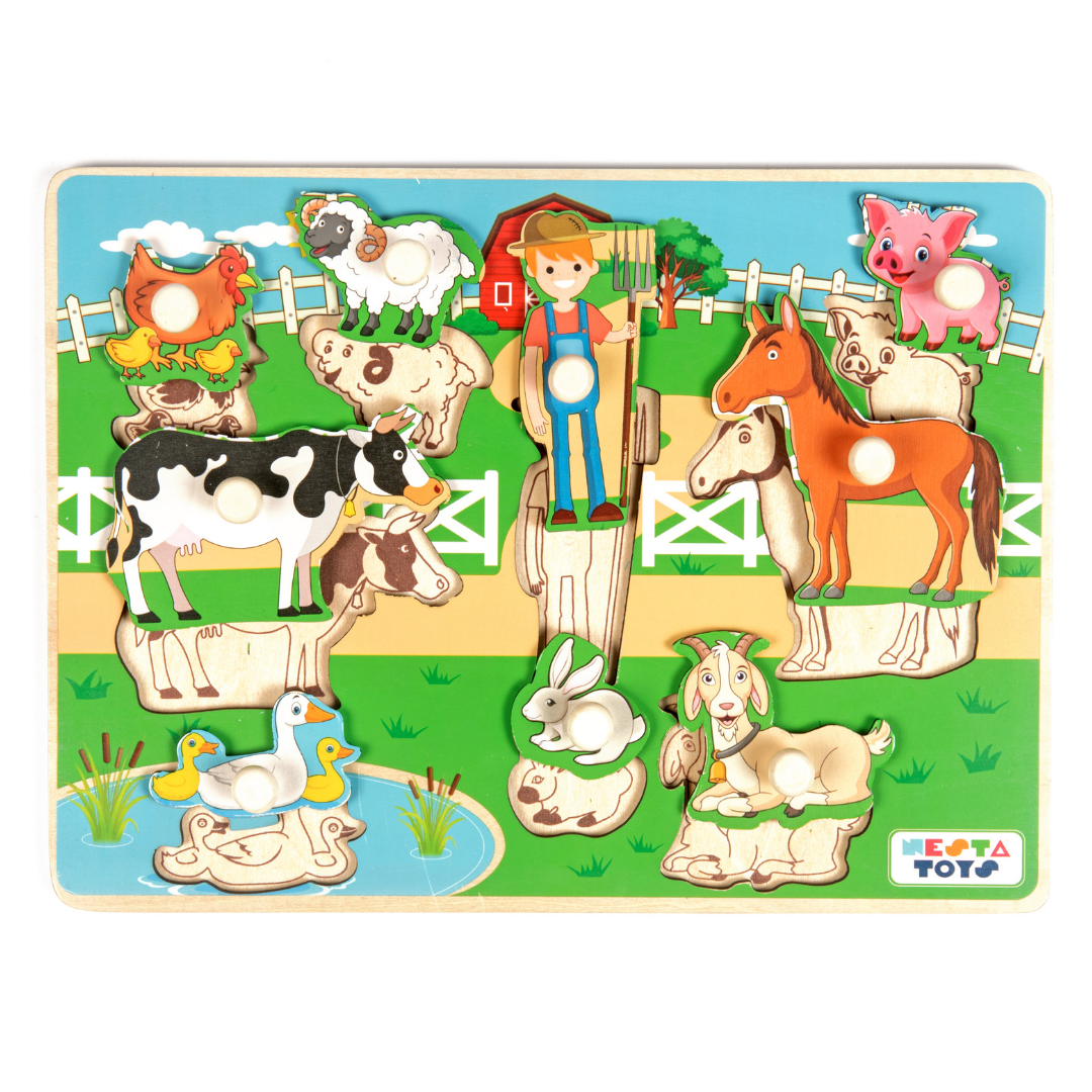 Wooden Farm Animal Knob Puzzle (8 Pcs)