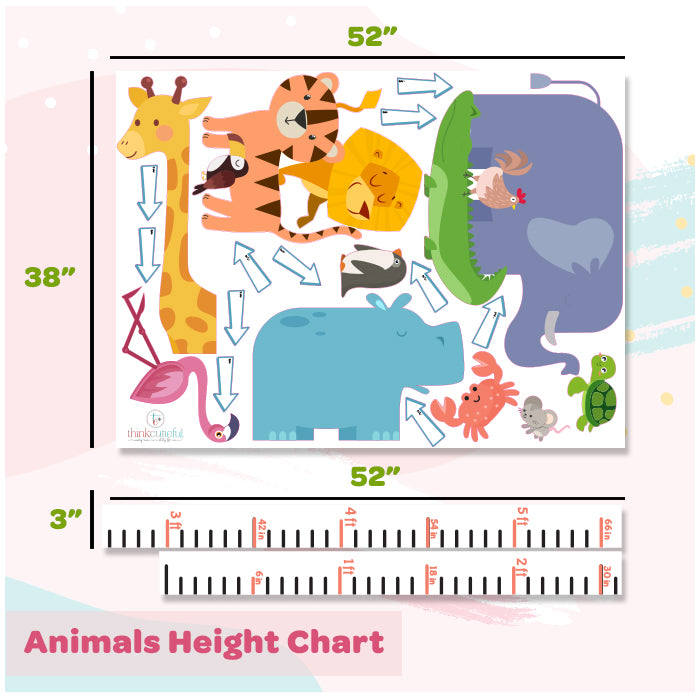 Animals Height Chart Wall Stickers For Kids