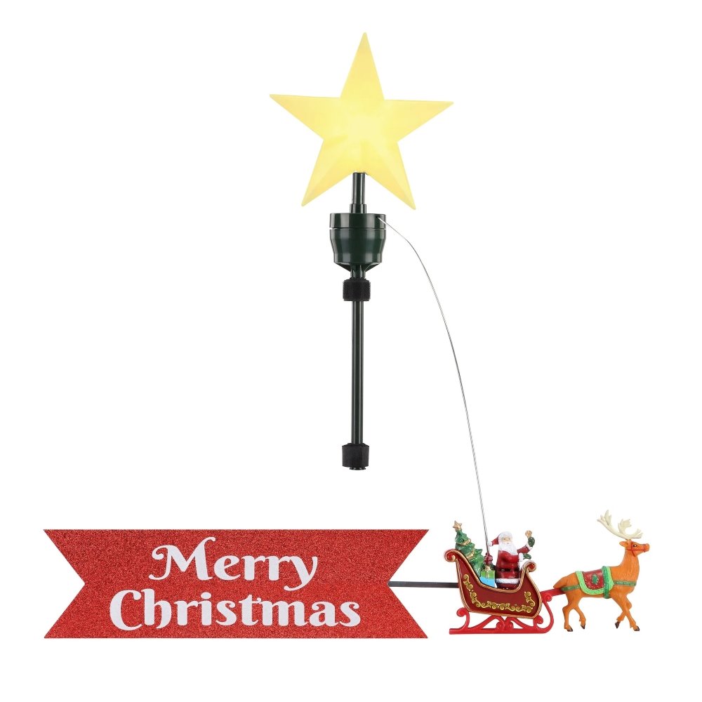 Santa's Sleigh Moving Star Topper with Banner