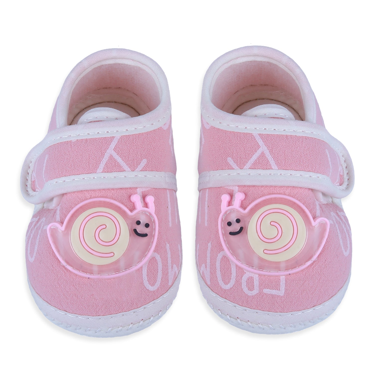 Baby Moo Snail Applique Velcro Strap Non-slip Kids Booties - Pink