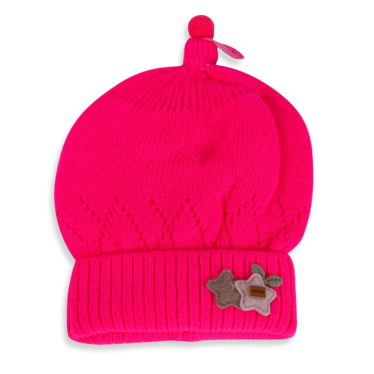 Baby Moo Star Breathable Beanie Warm Knitted Woollen Cap - Magenta