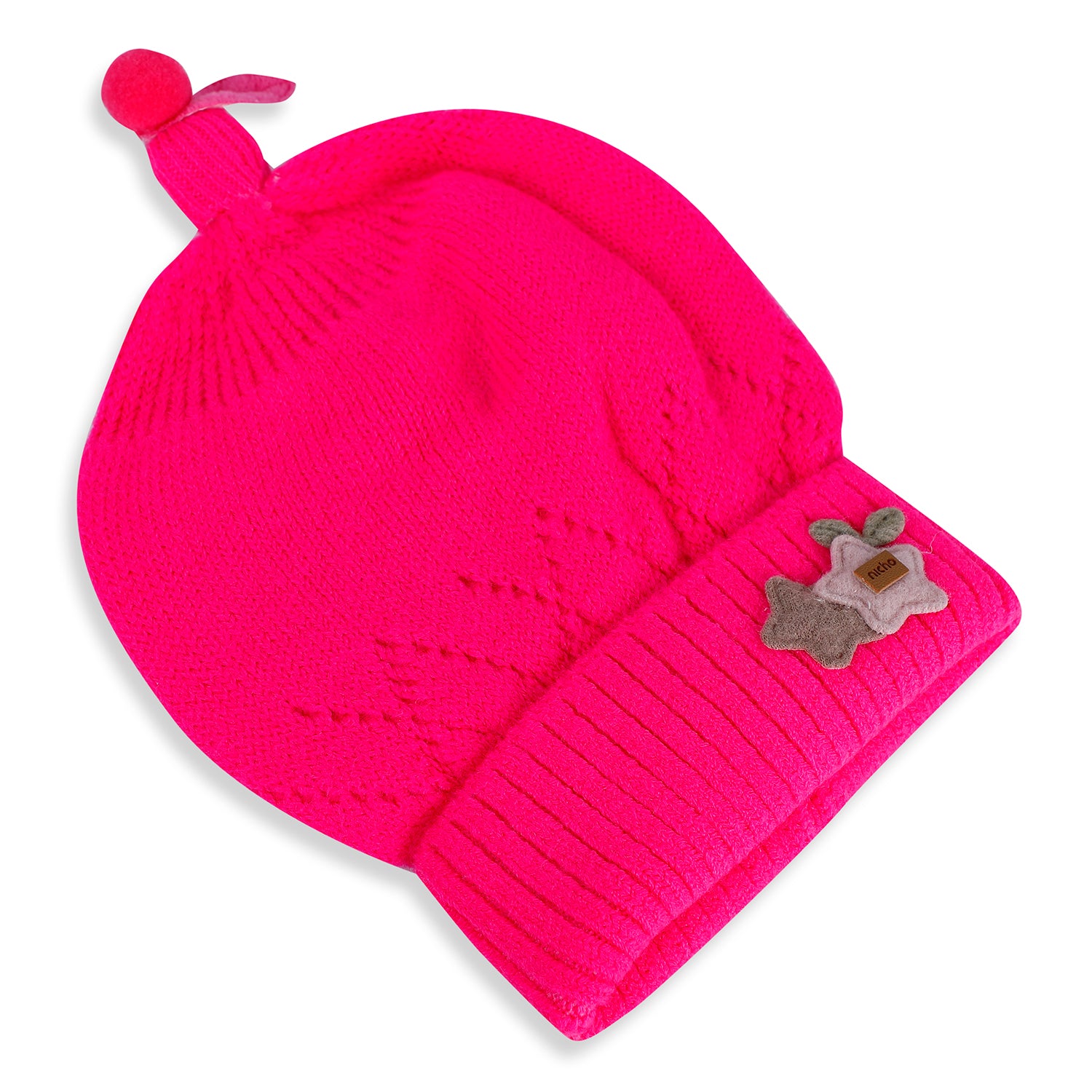 Baby Moo Star Breathable Beanie Warm Knitted Woollen Cap - Magenta