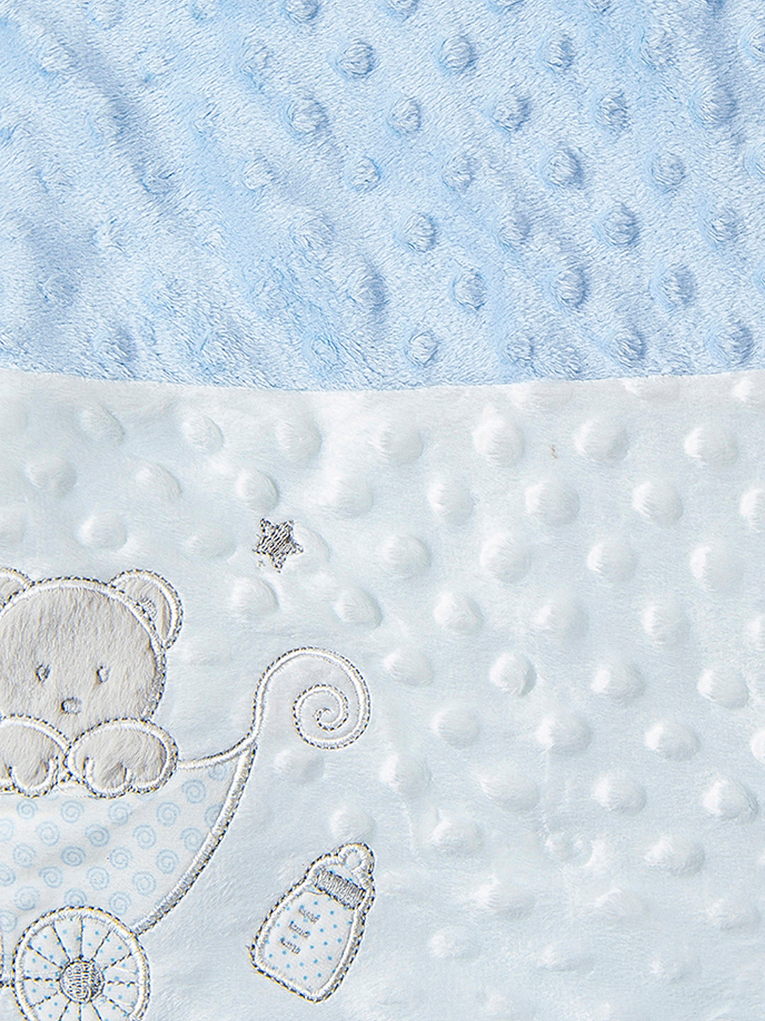 Baby Moo Baby Bear In Pram Soft Reversible Bubble Fur Blanket Blue