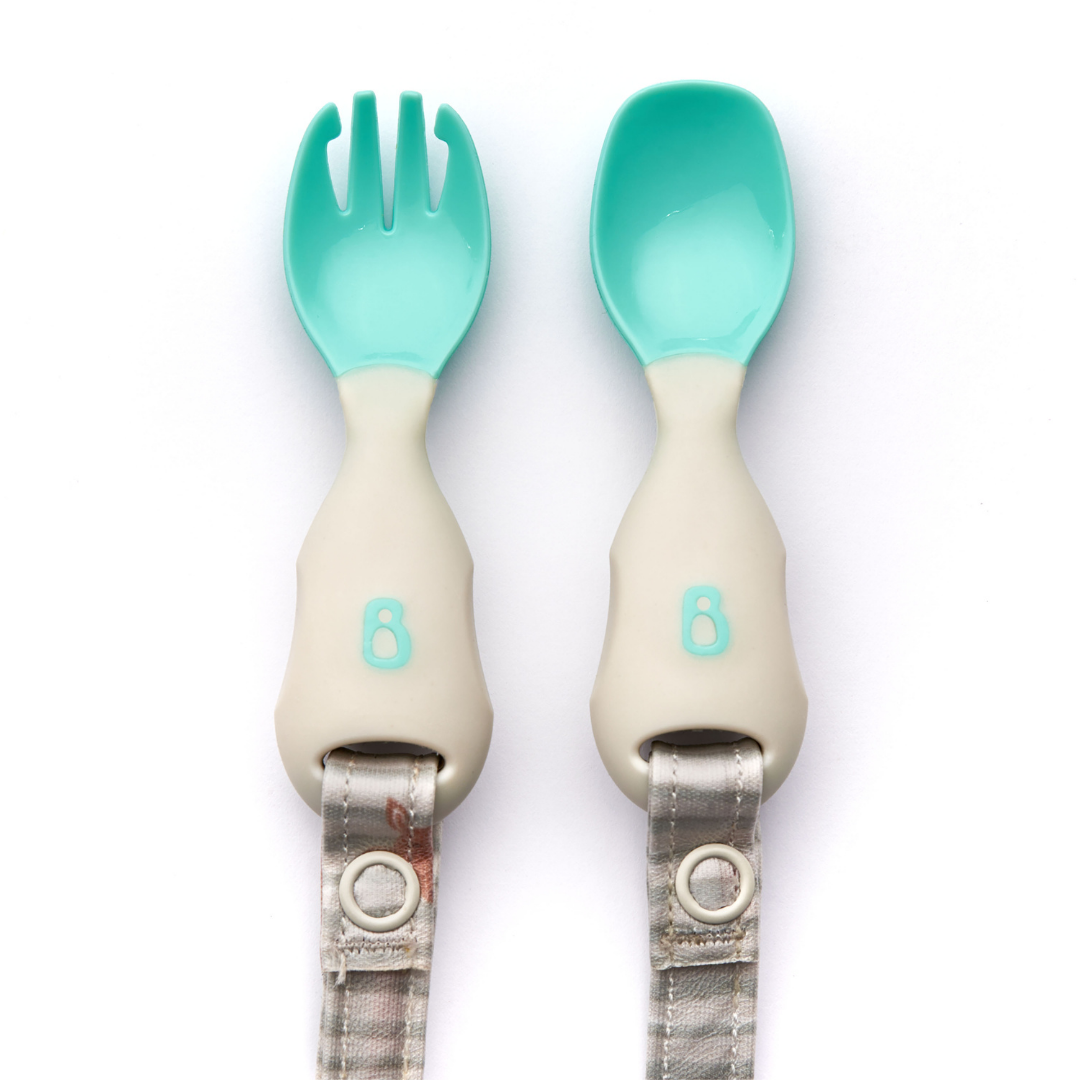 Bibado Handi Cutlery - Attachable Weaning Cutlery Set Woodland Friends Grey