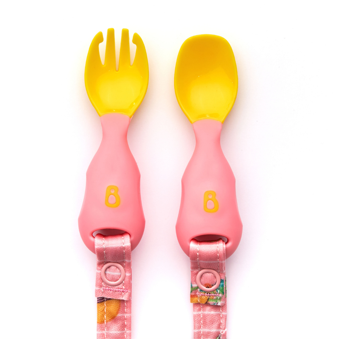 Bibado Handi Cutlery - Attachable Weaning Cutlery Set Teddy Bear Pink