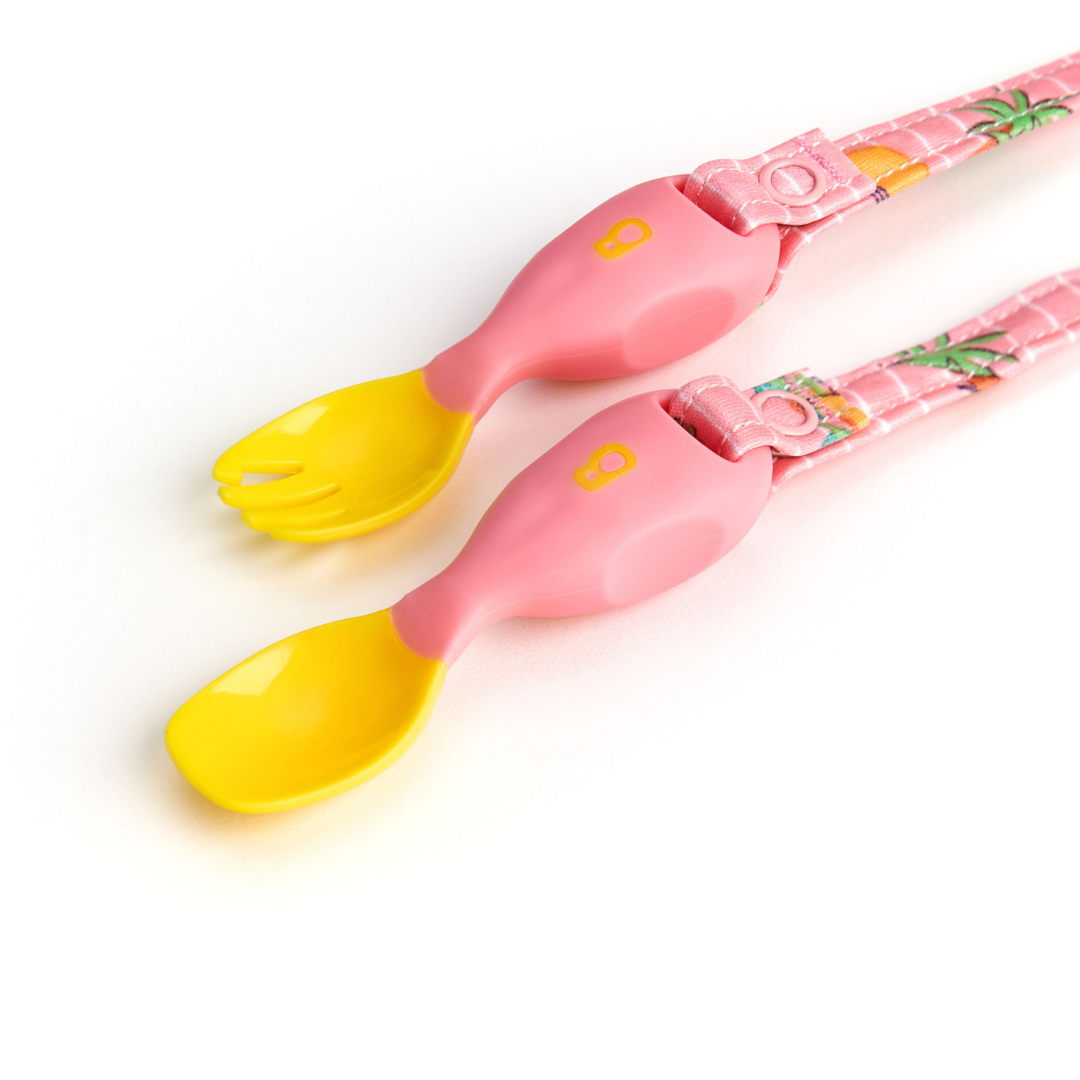 Bibado Handi Cutlery - Attachable Weaning Cutlery Set Teddy Bear Pink