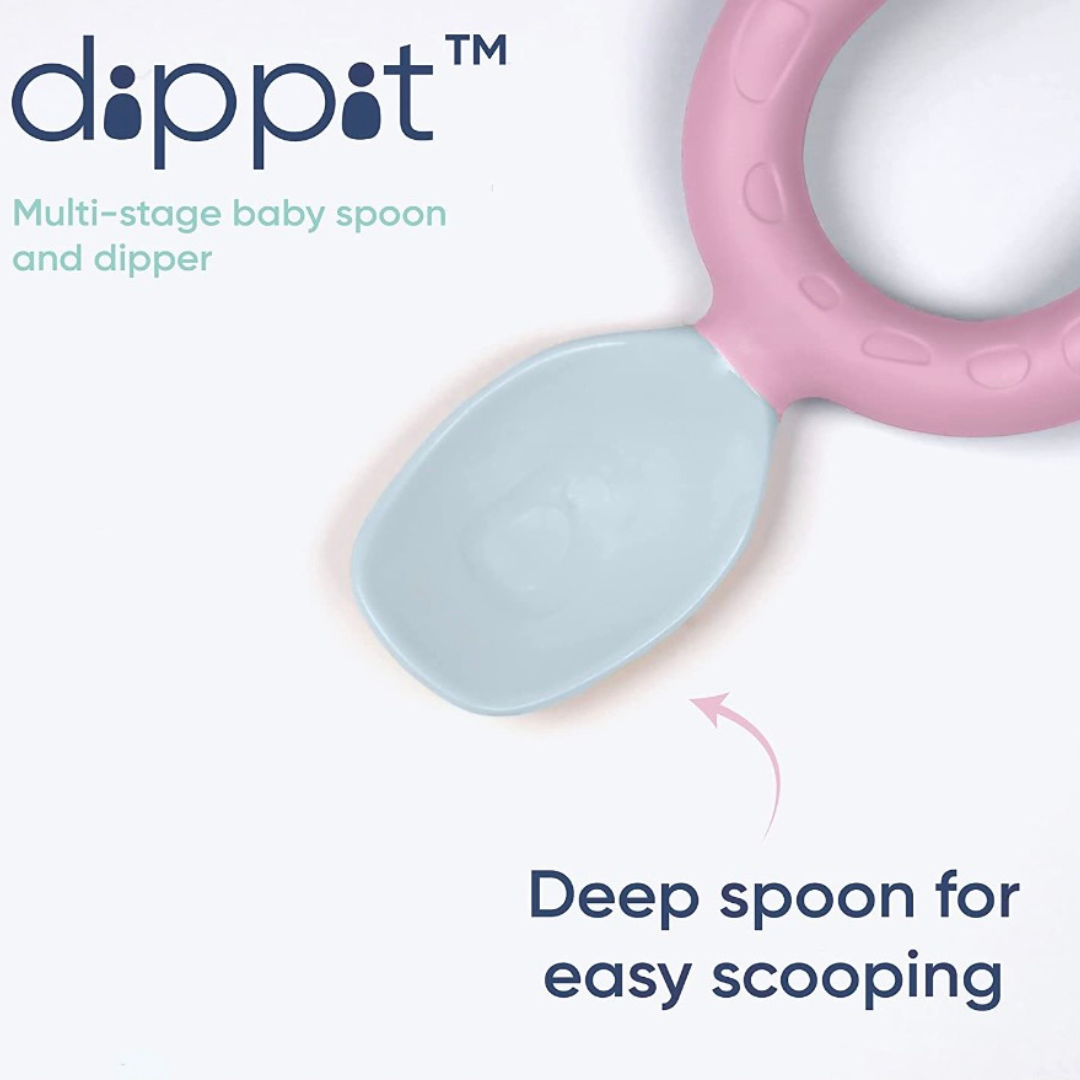 Bibado Dippit™ Multi stage Baby Weaning Spoon and Dipper Pink & Grey - Pack of 2