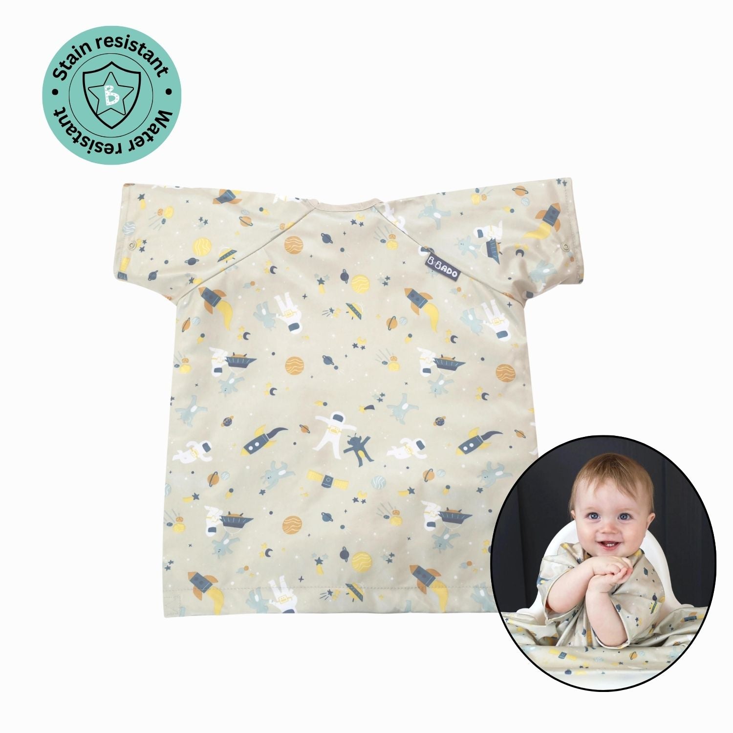 Bibado Short Sleeve Coverall Weaning Bib Cosmic Companions