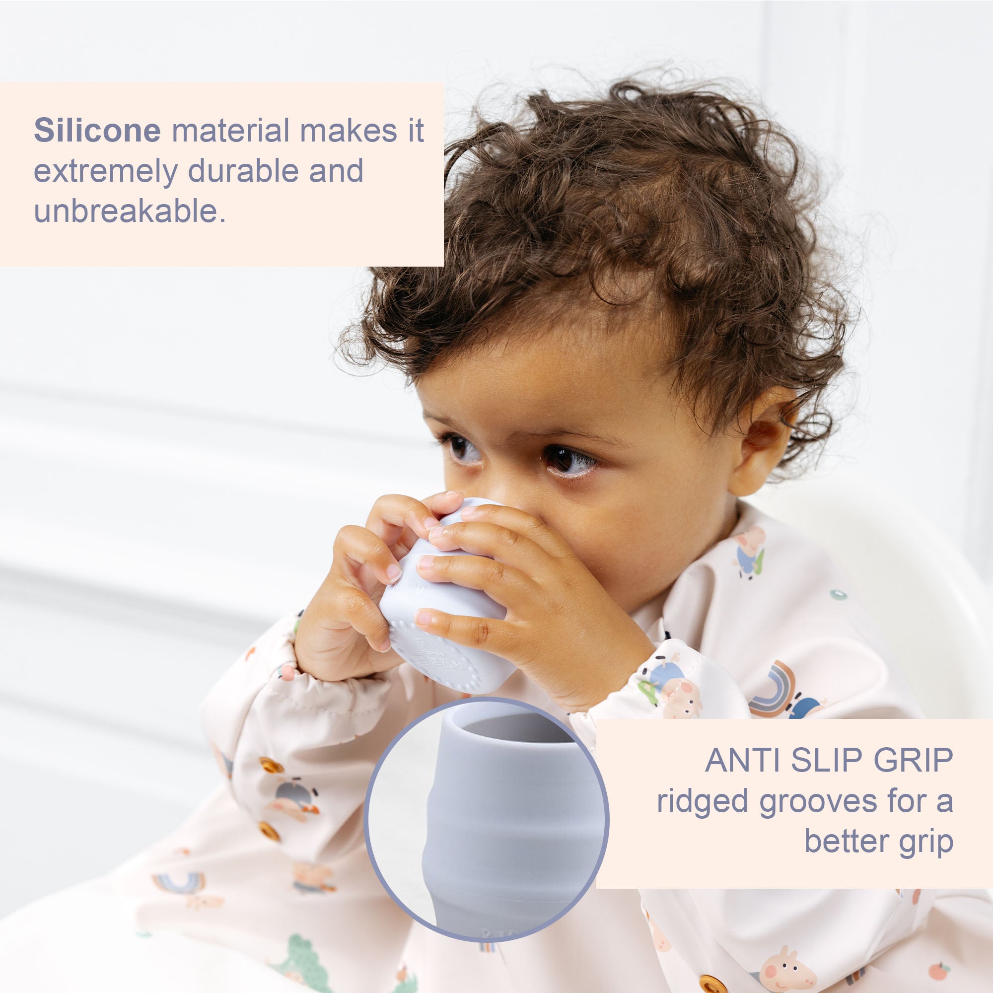 BiBaDo Sippit™- Anti-Slip Silicone Open Drinking Cup - Mist - For Infants- Pack of 2