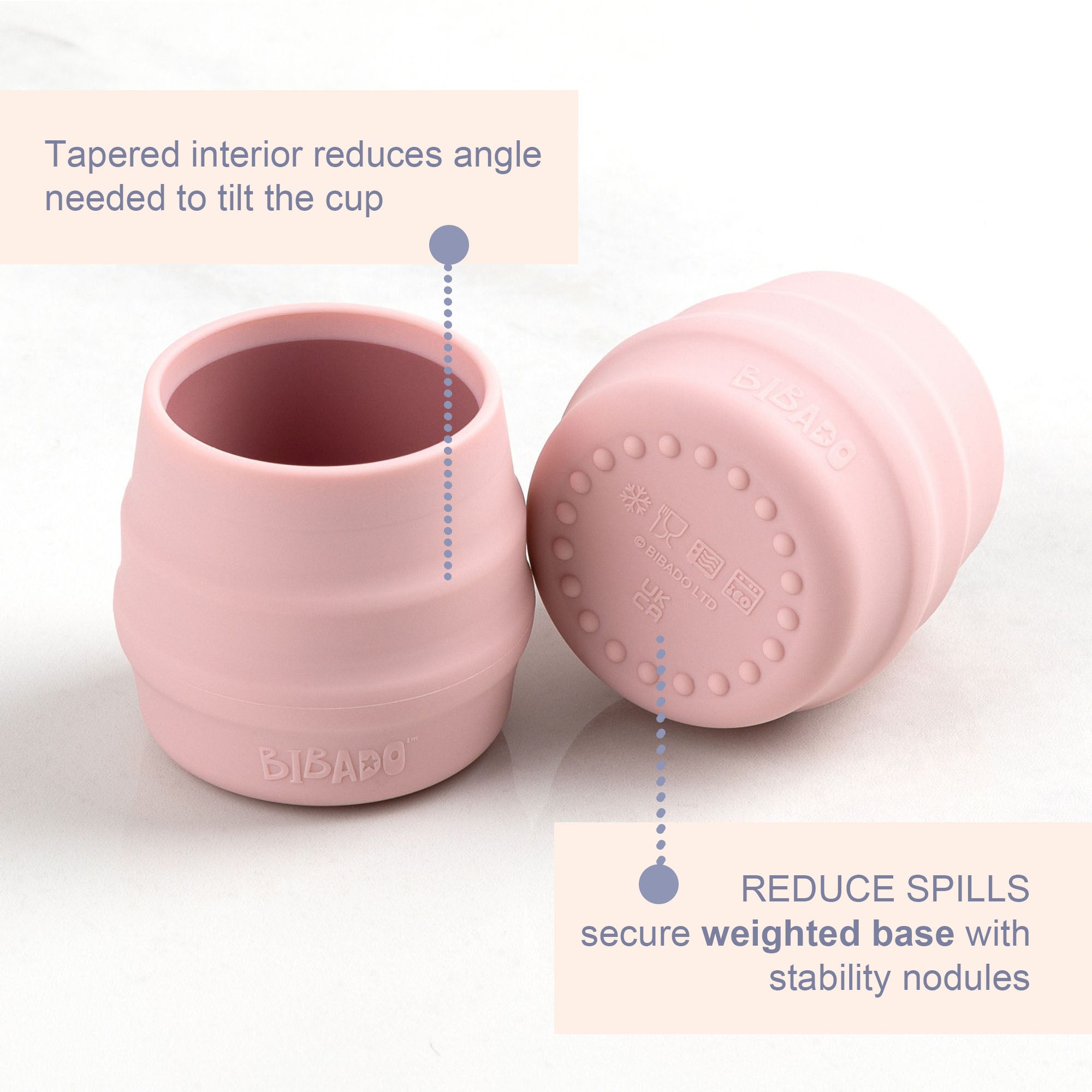 BiBaDo Sippit™- Anti-Slip Silicone Open Drinking Cup - Blush - For Infants- Pack of 2