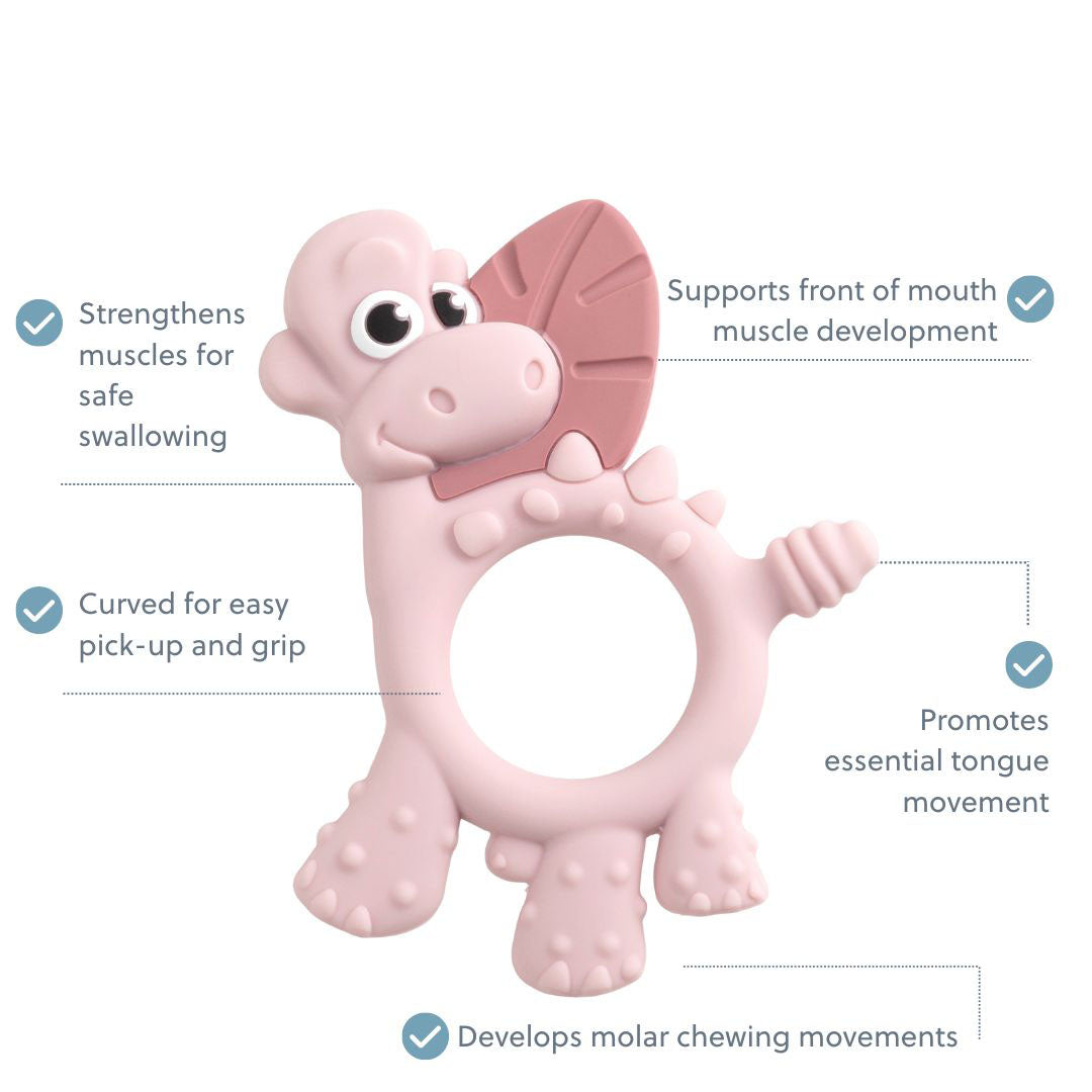 BiBaDo Dotty the Dinosaur- Silicone Multi Sensory Teether - Blush- 3m+