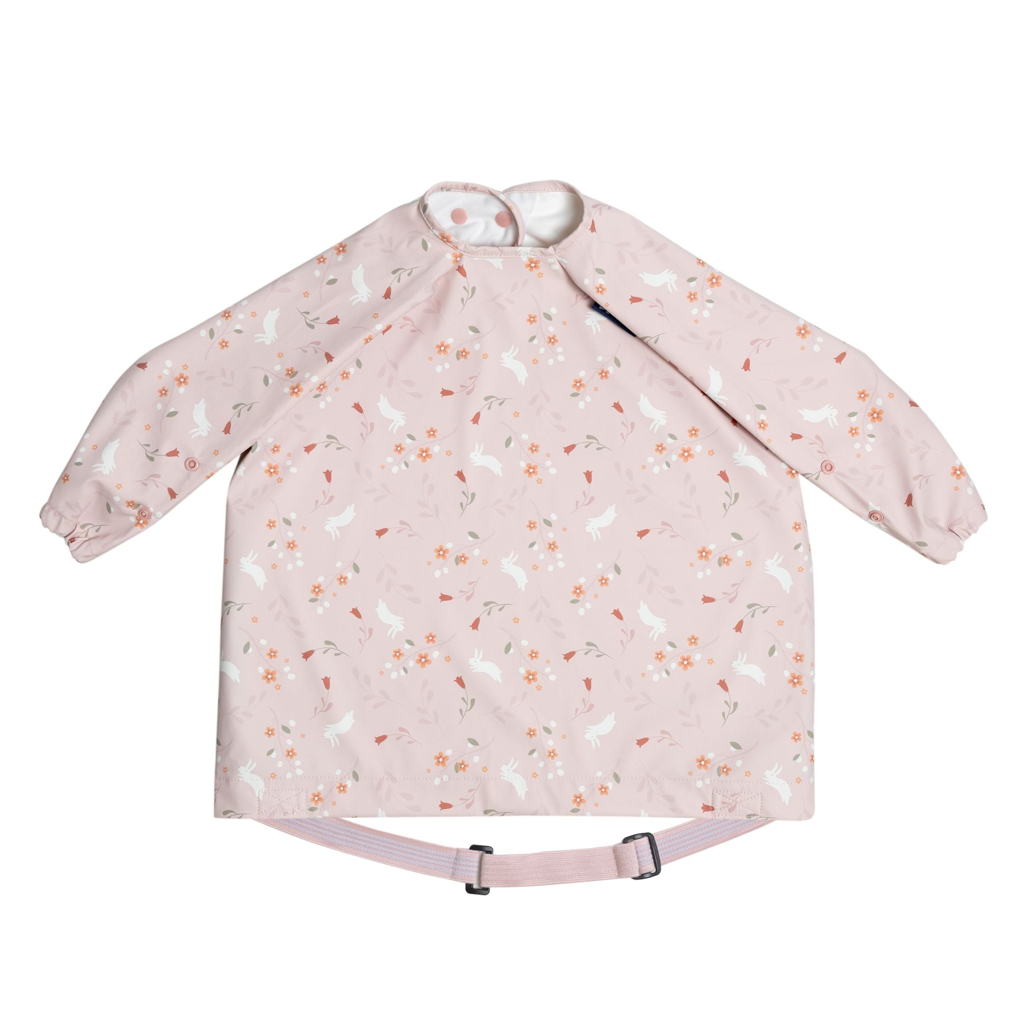 BiBaDo Stain & Water Proof Long Sleeve Coverall Shirt Weaning Bib Botanical Bunnies Print- Pink - For Infants