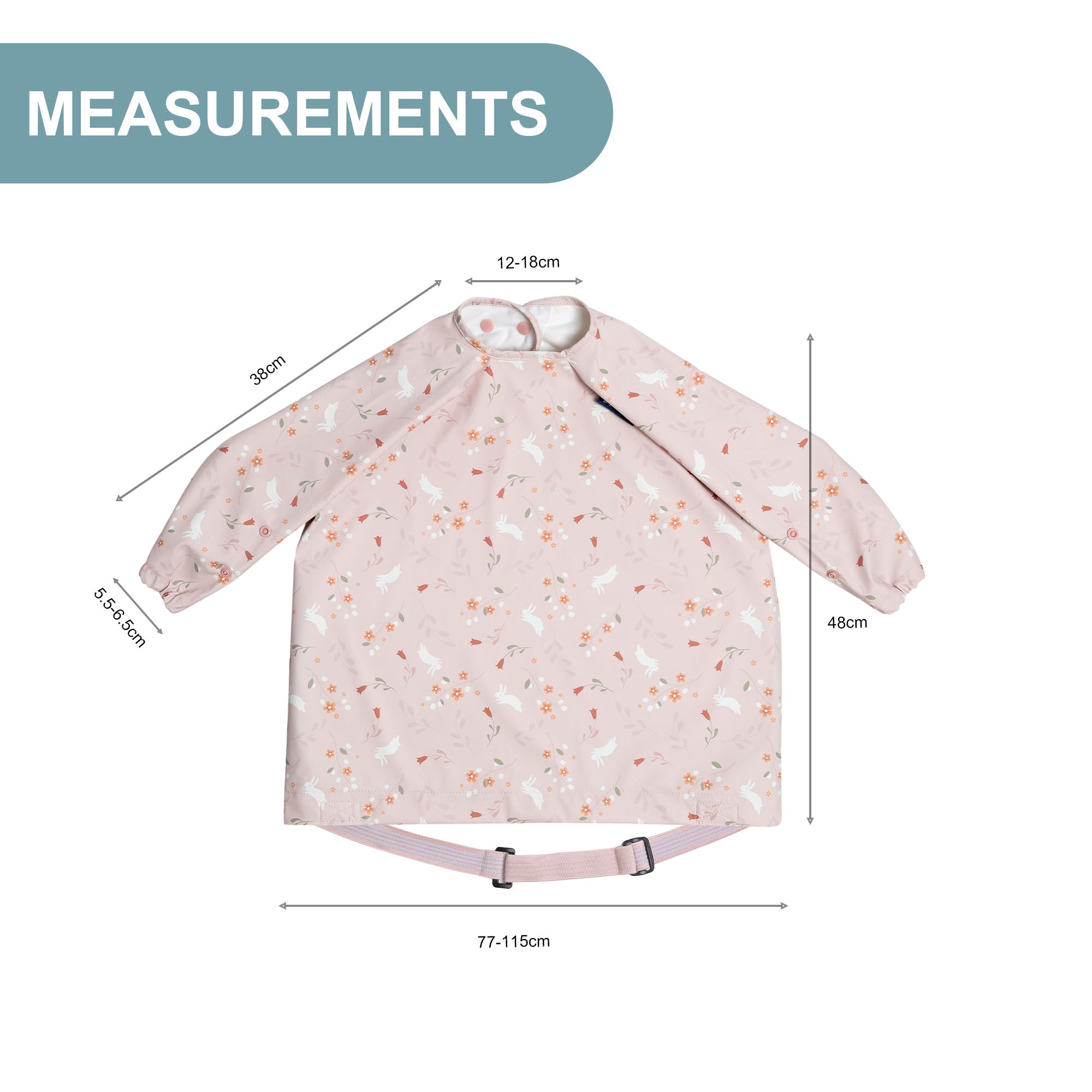 BiBaDo Stain & Water Proof Long Sleeve Coverall Shirt Weaning Bib Botanical Bunnies Print- Pink - For Infants