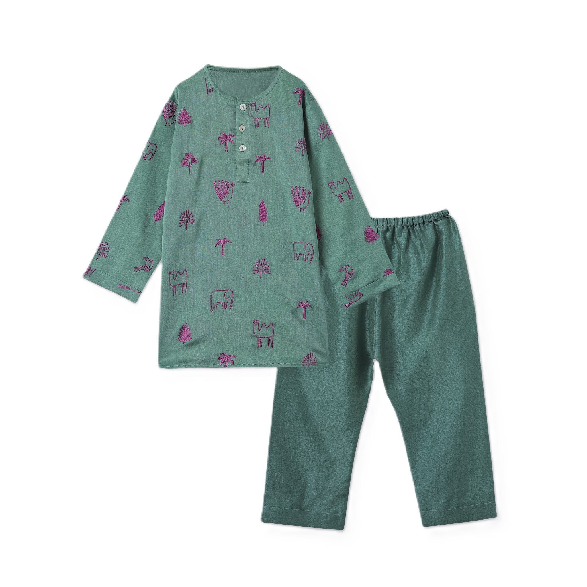 Chanderi Kurta Pyjama Set | Embroidered