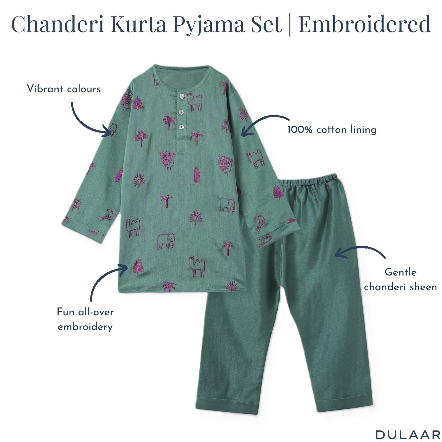 Chanderi Kurta Pyjama Set | Embroidered