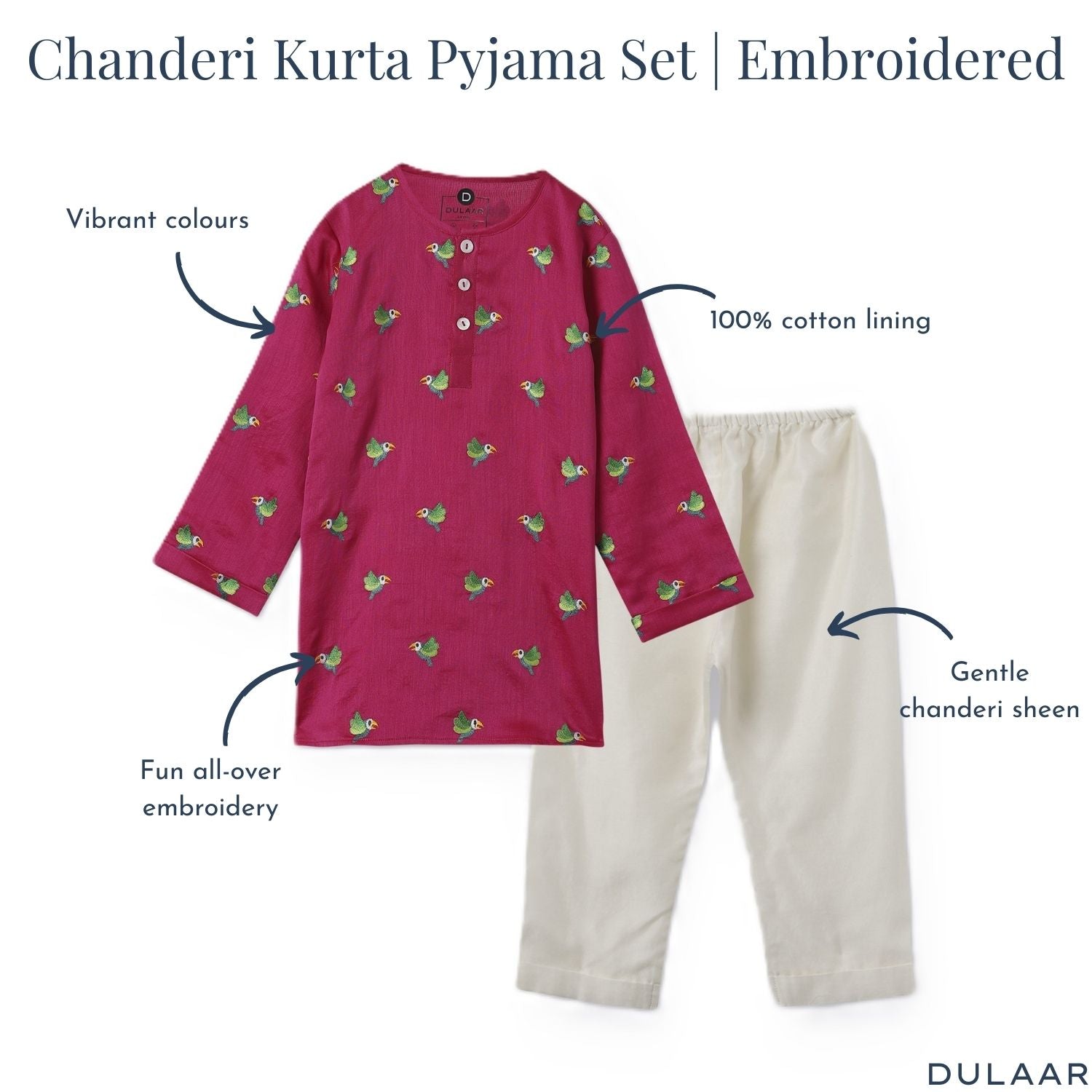 Chanderi Kurta Pyjama Set | Embroidered