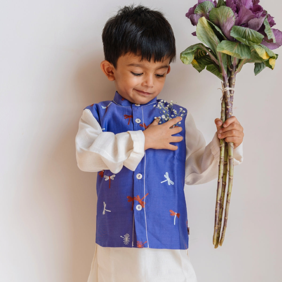 Chanderi Kurta Pyjama & Bandi Set