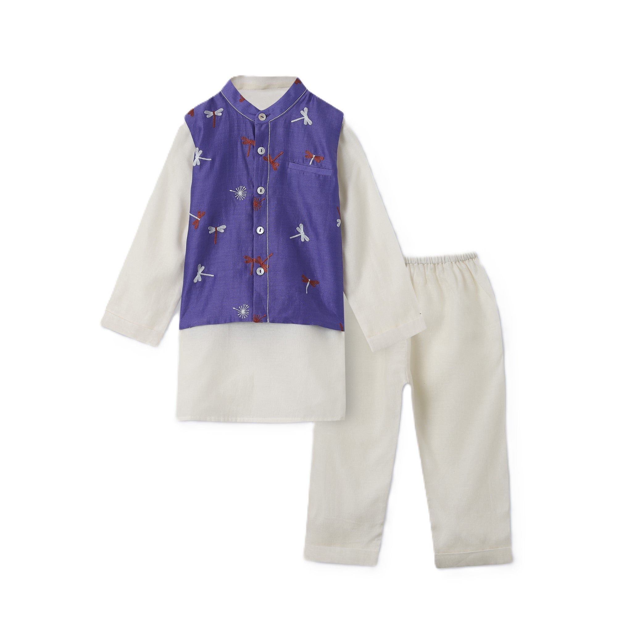Chanderi Kurta Pyjama & Bandi Set