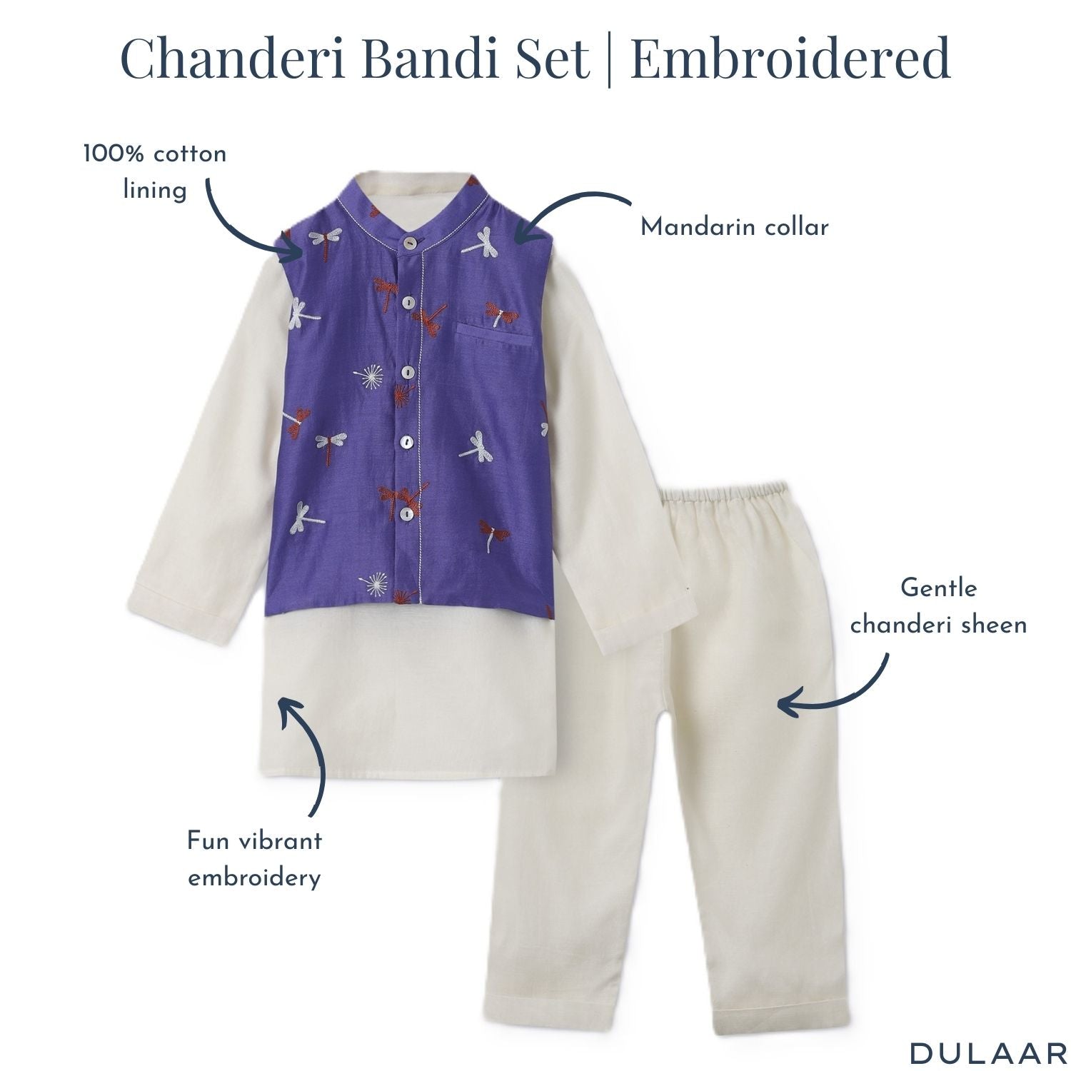 Chanderi Kurta Pyjama & Bandi Set