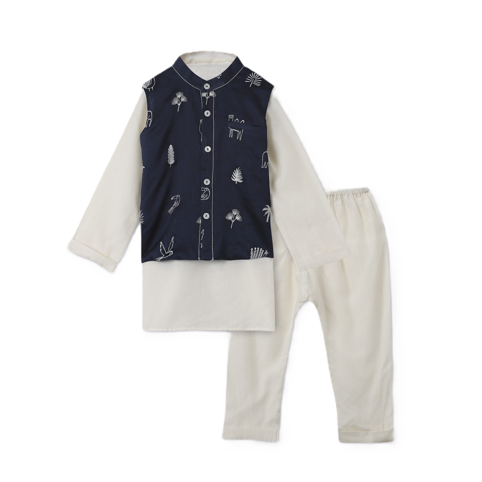 Chanderi Kurta Pyjama & Bandi Set