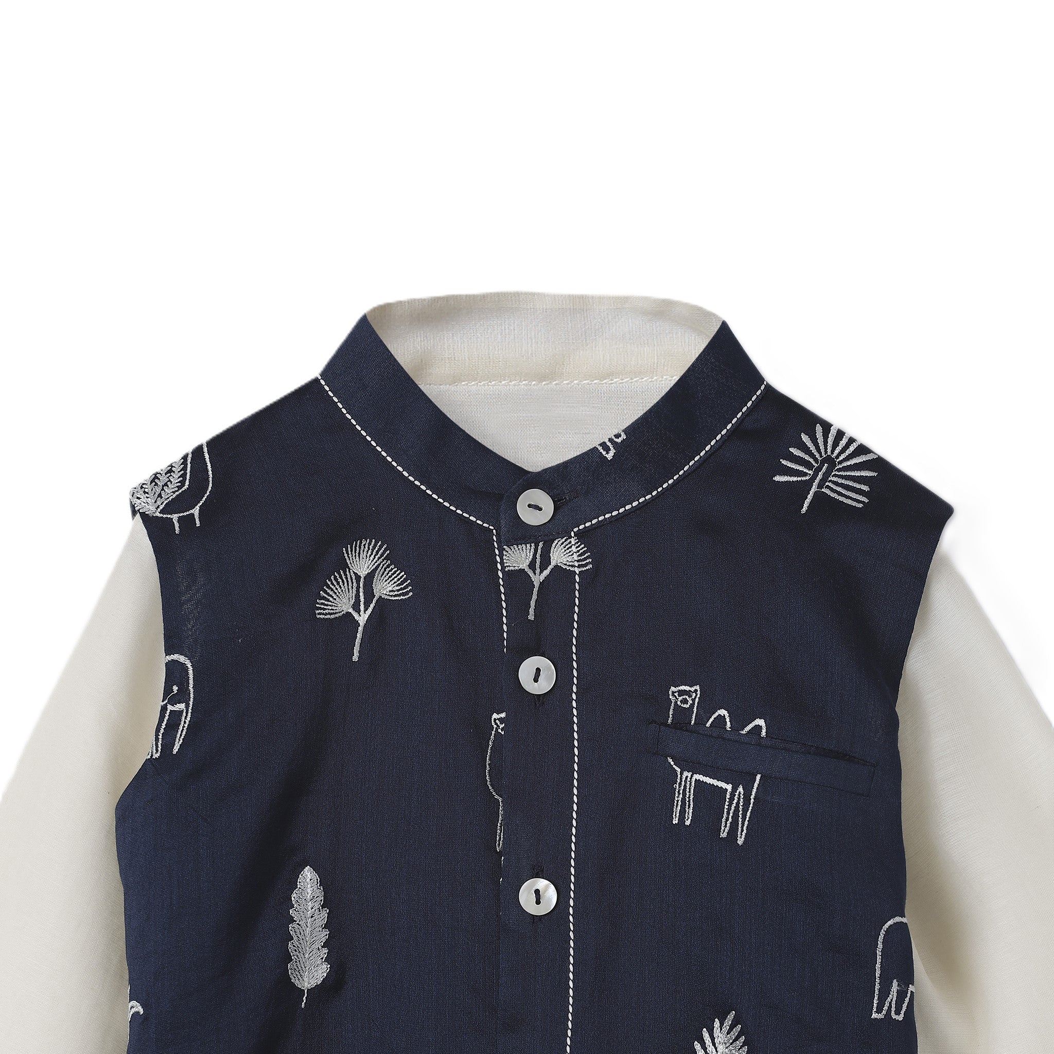 Chanderi Kurta Pyjama & Bandi Set