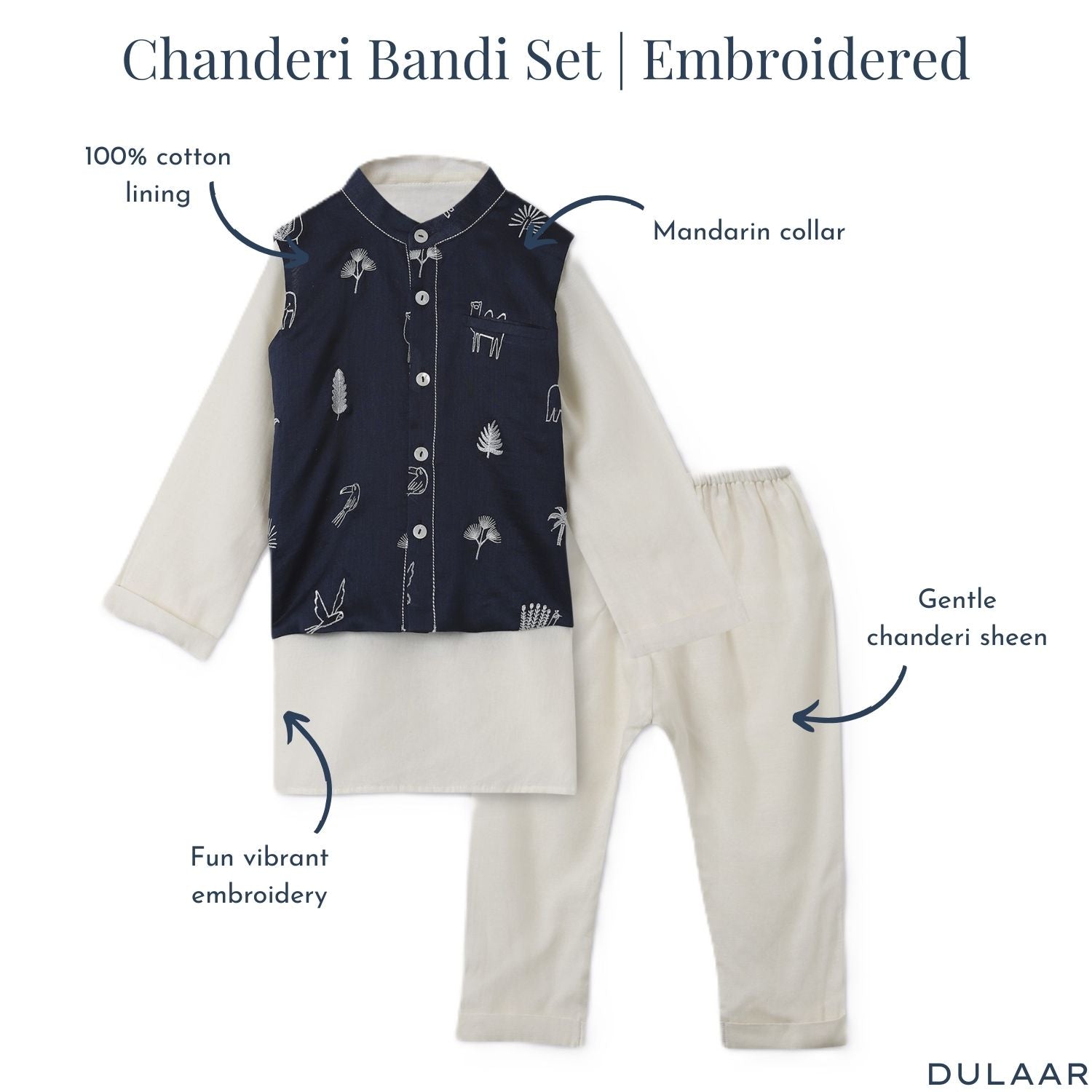 Chanderi Kurta Pyjama & Bandi Set