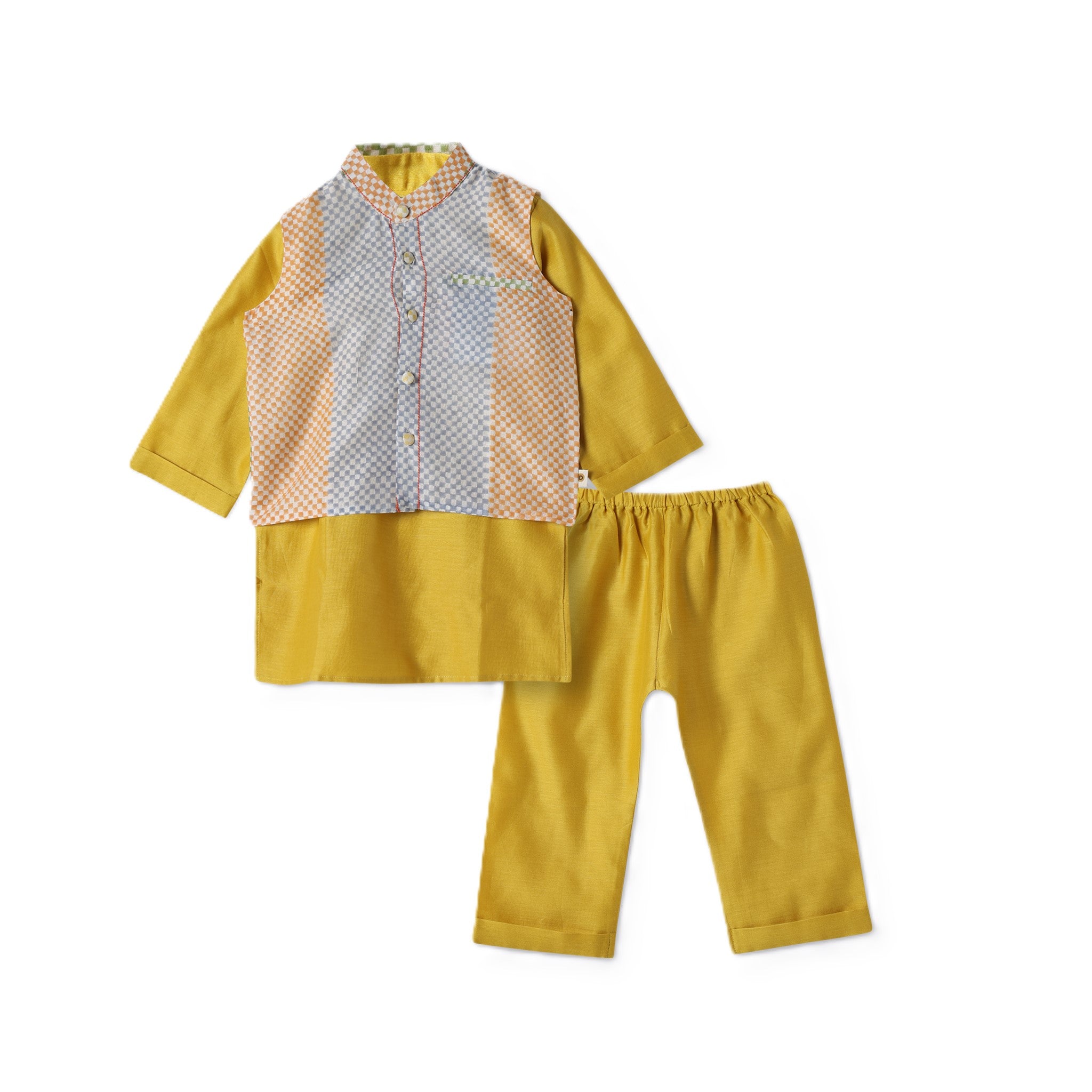 Chanderi Kurta Pyjama & Bandi Set