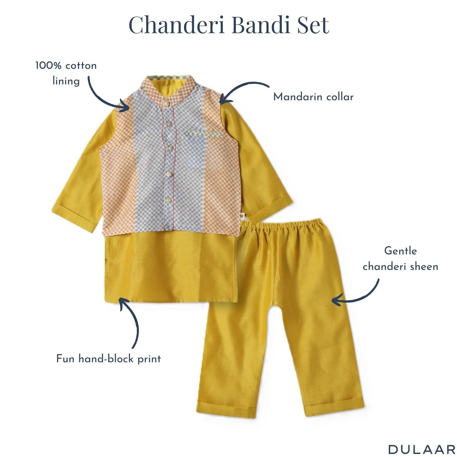 Chanderi Kurta Pyjama & Bandi Set